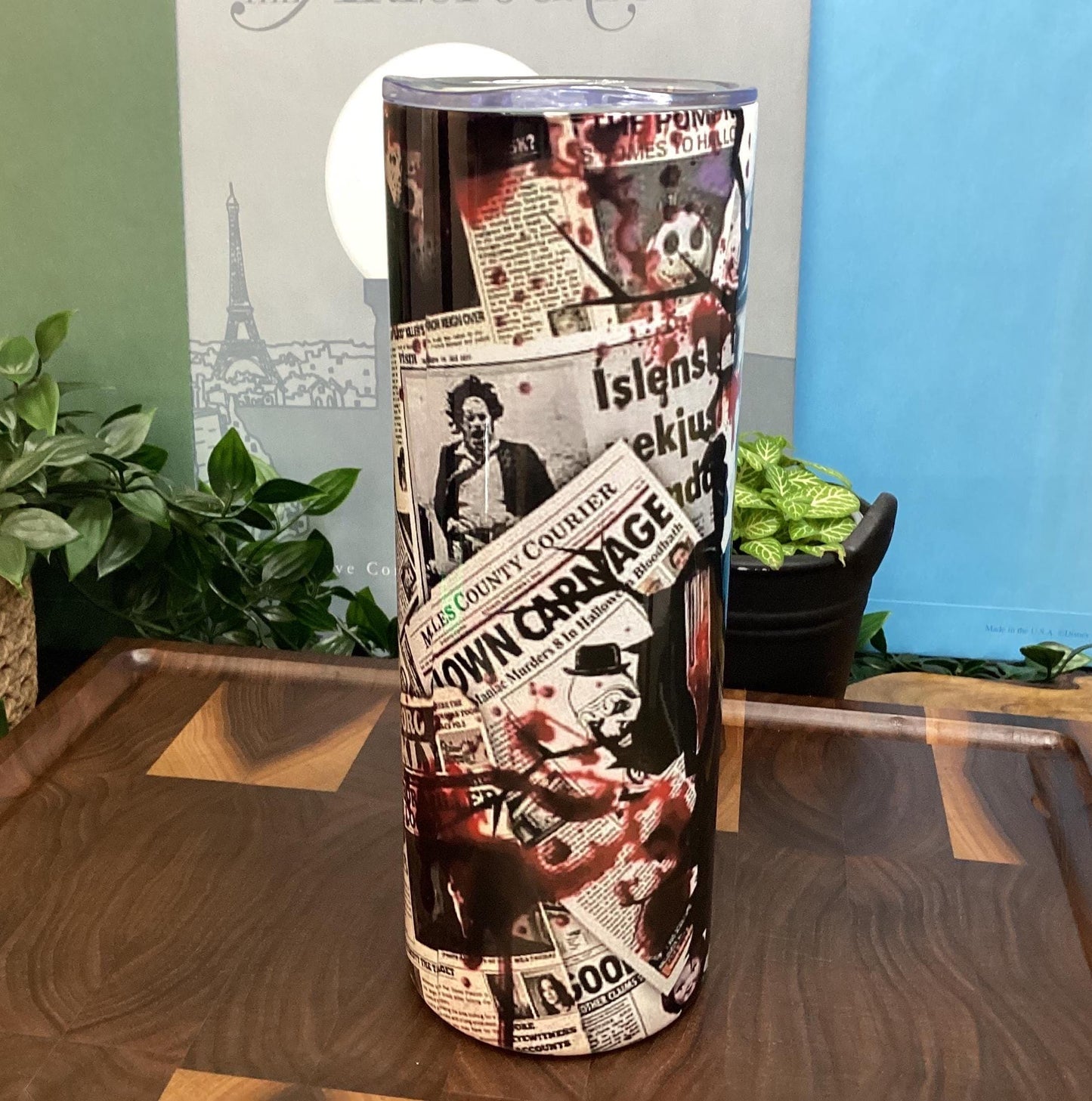 Halloween Horror Movie Tumbler: Scary Icons, 20 oz Skinny Tumbler