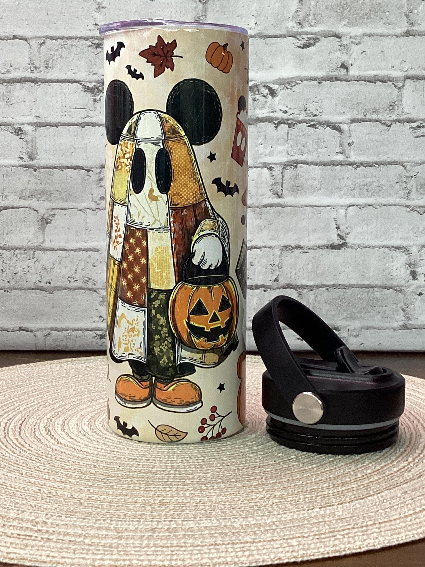 Halloween Ghost Tumbler: Patchwork Cloak, Mickey Ears - 20 oz
