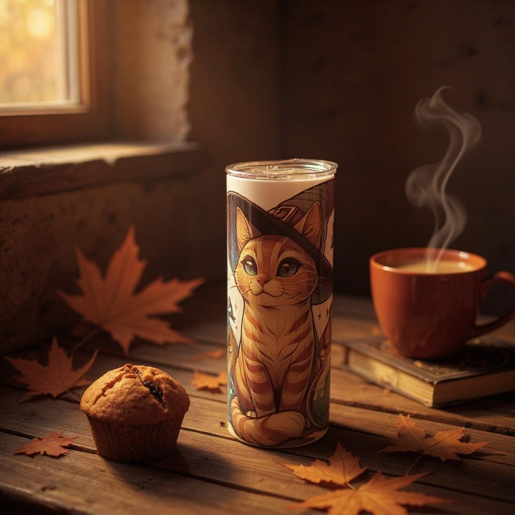 Witch's Cat Tumbler 20 oz, Halloween Tumbler w/straw