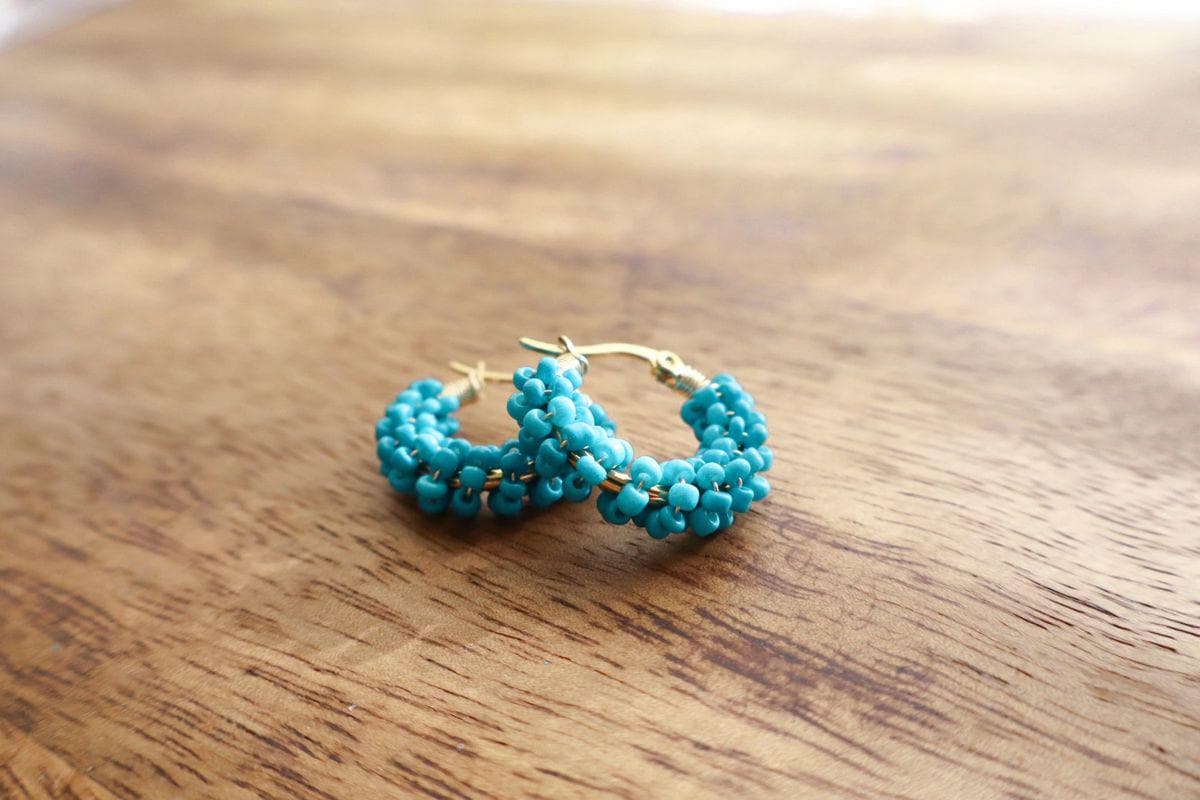 Colorful Turquoise Beaded Hoop Earrings: Elegant Jewelry