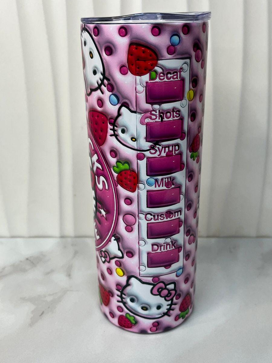 Pink Hello Kitty Tumbler: Strawberry Coffee Cup 20 oz