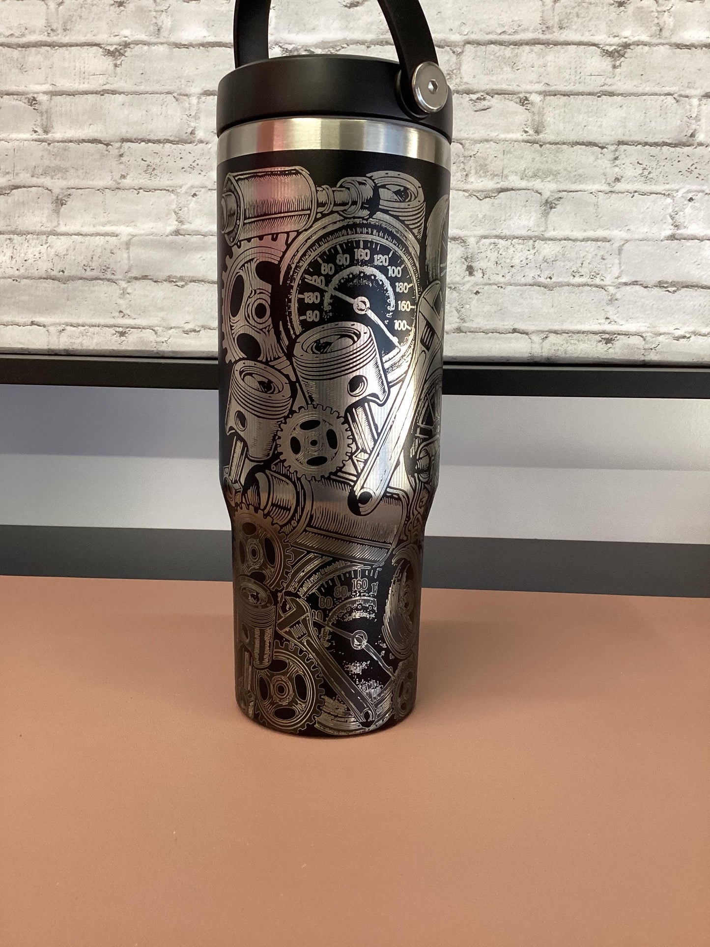 Auto Engine Parts Tumbler: Laser Engraved Gearhead Design 30 oz tumbler