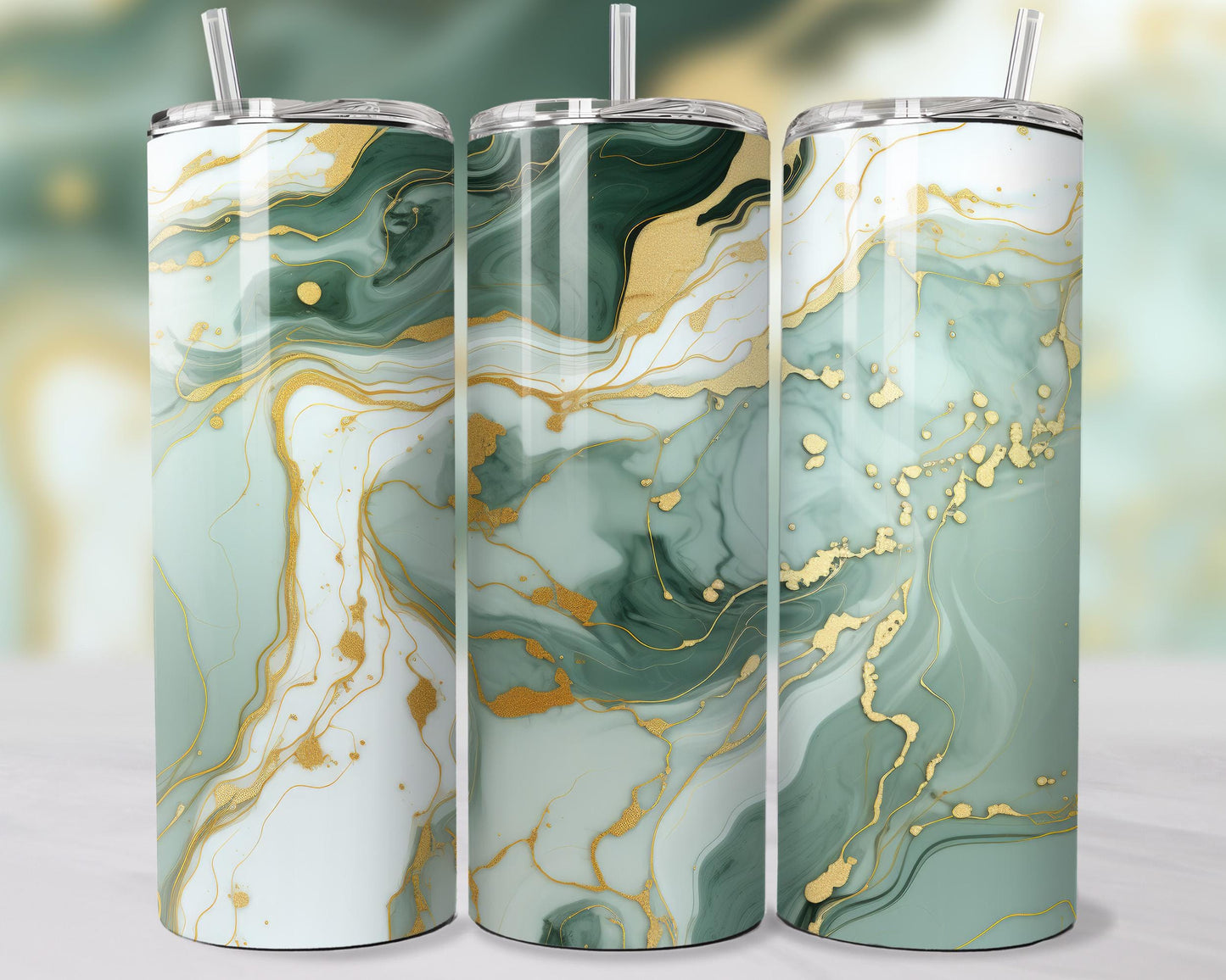 Green & Gold Marble Tumbler 20oz