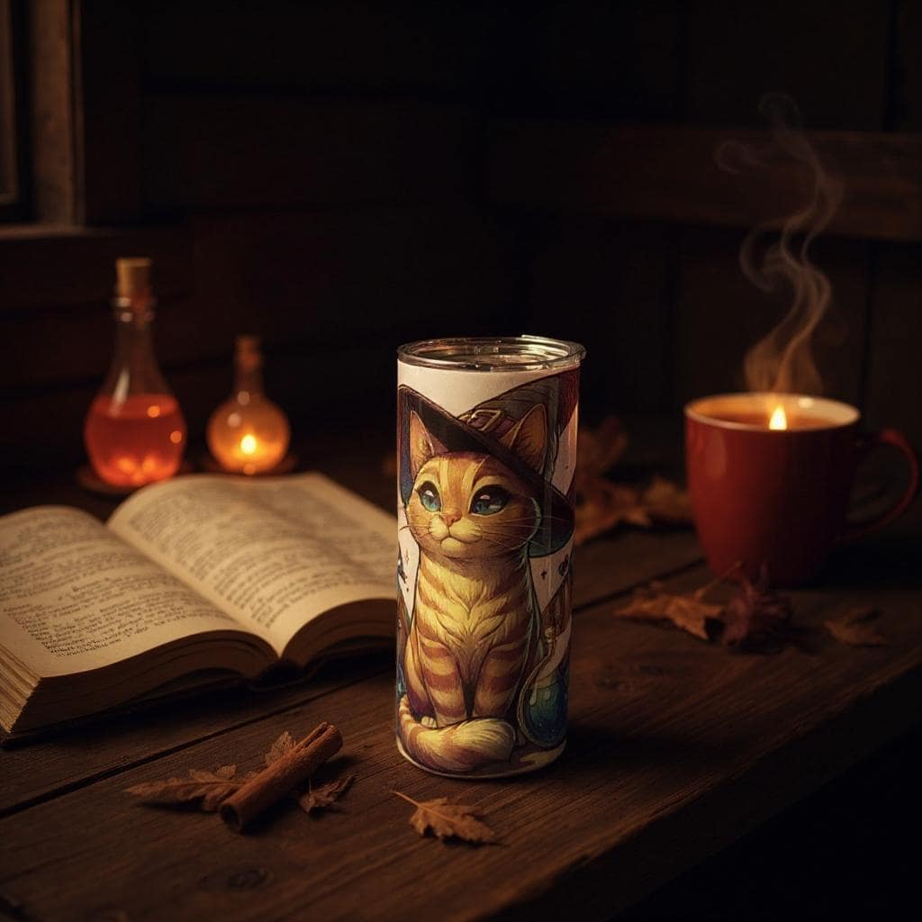 Witch's Cat Tumbler 20 oz, Halloween Tumbler w/straw