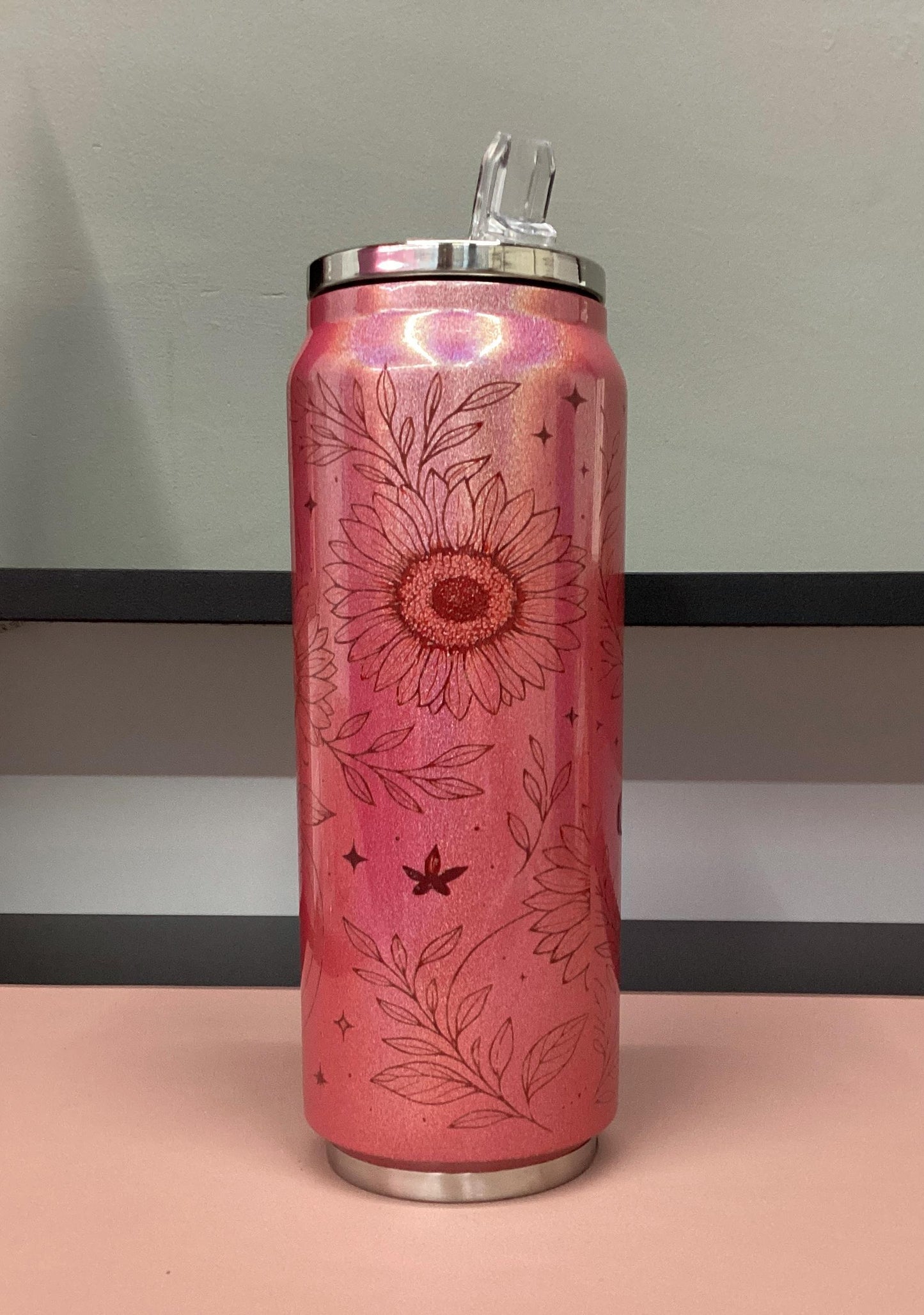 Laser Engraved Butterfly & Flowers Tumbler - 17oz Stainless Steel