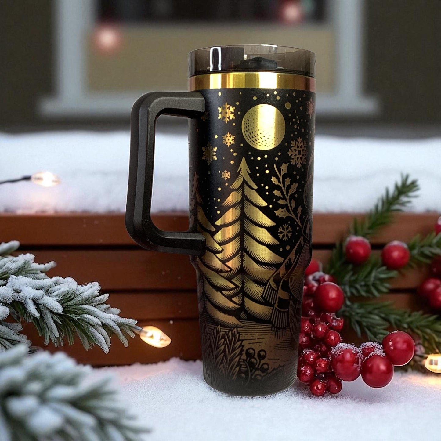 Rainbow Snowman Tumbler: Laser Engraved Happy Holidays 30 oz