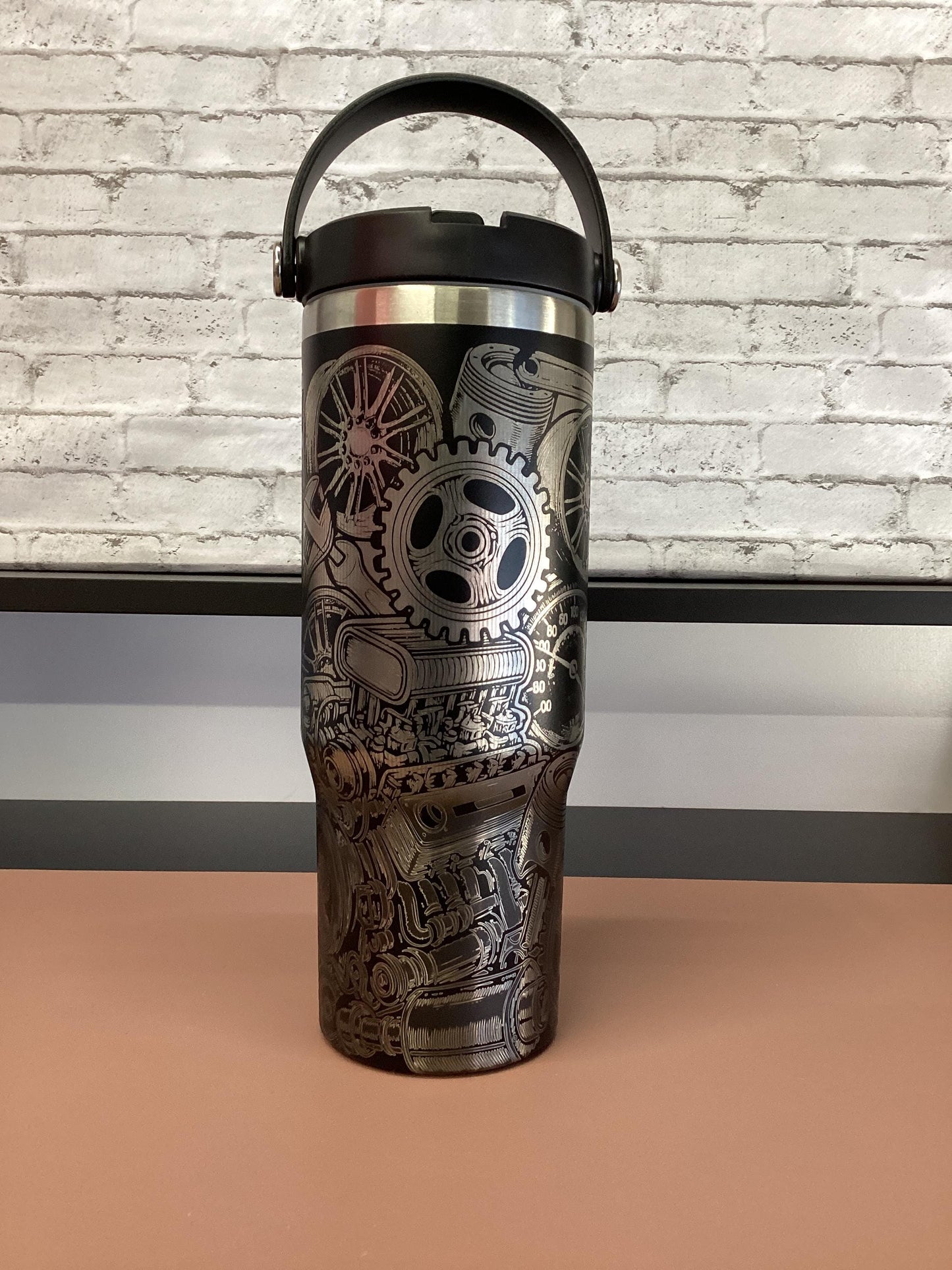 Auto Engine Parts Tumbler: Laser Engraved Gearhead Design 30 oz tumbler