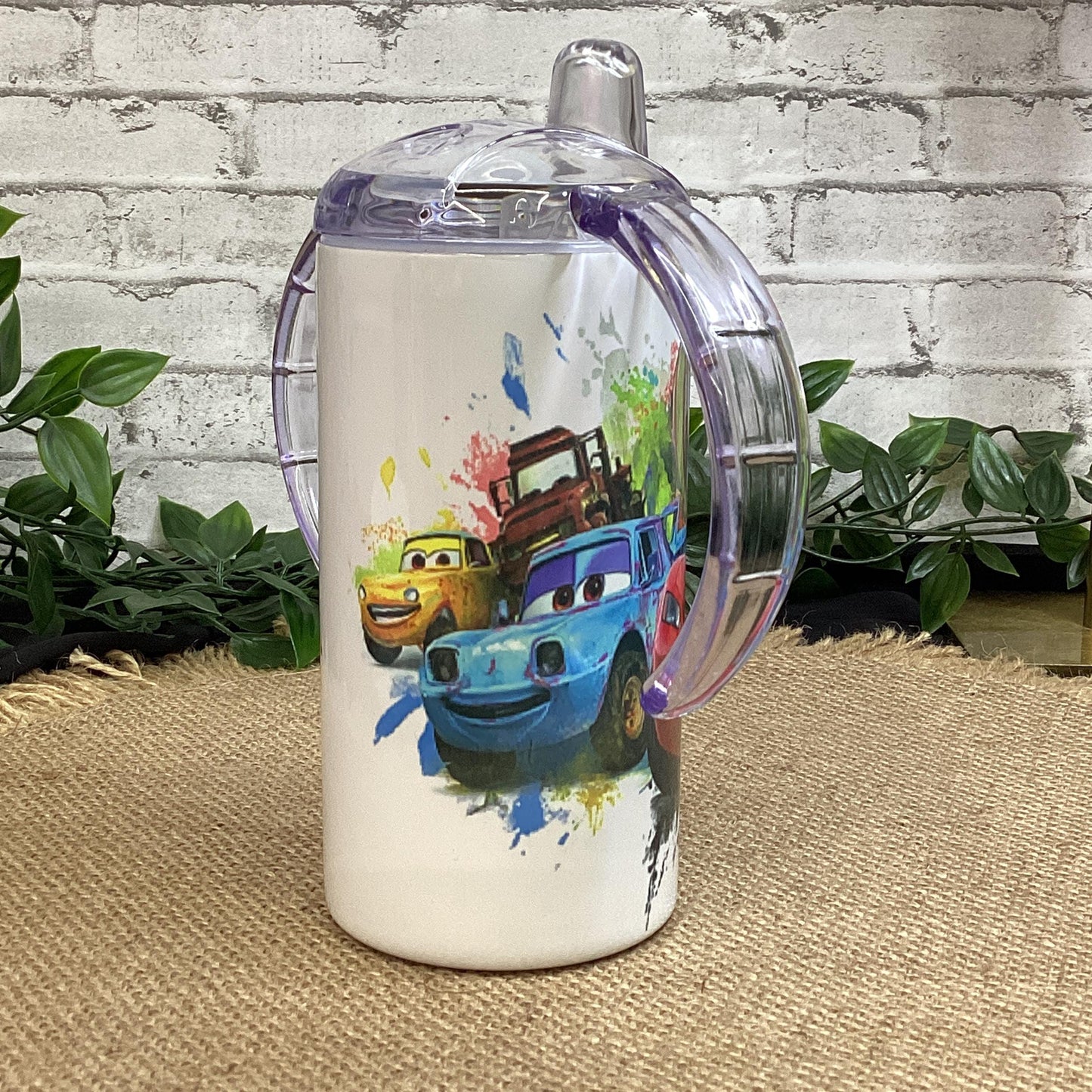 Red Car Kids Tumbler 12 oz, Cartoon Characters flip Top Kids Cup
