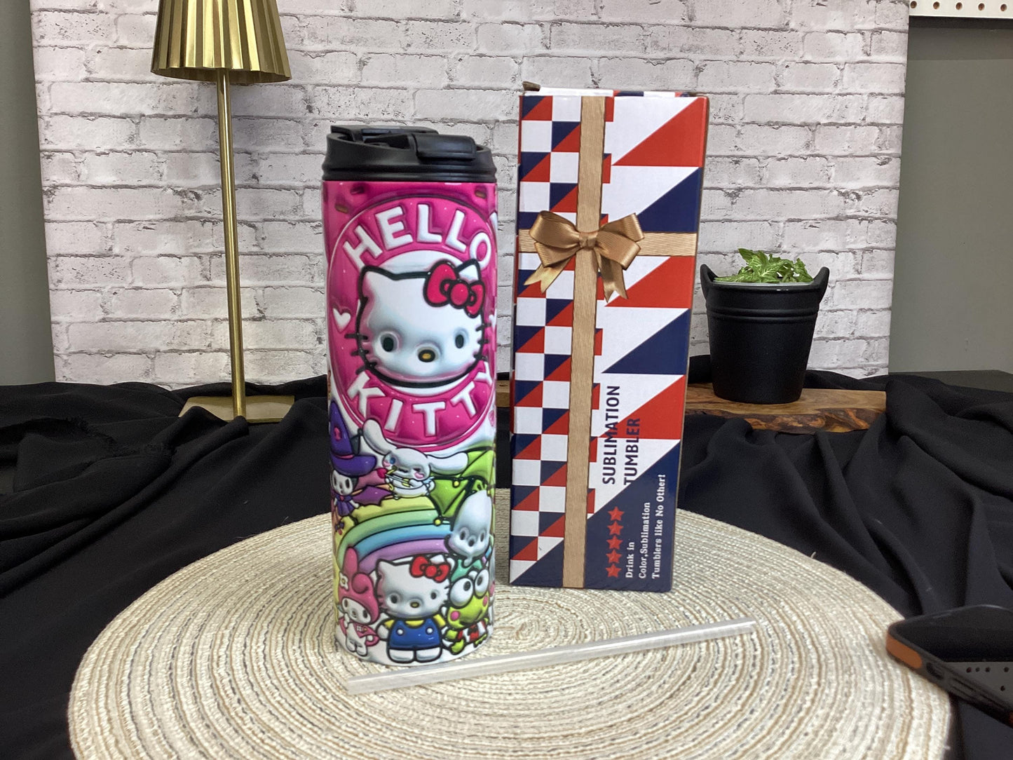Pink Kitty Inflated 20 oz Tumbler. 3D Kuromi Tumbler