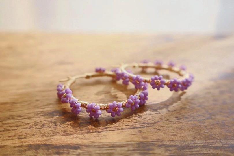 Beautiful Small Purple Flower Beaded Earrings