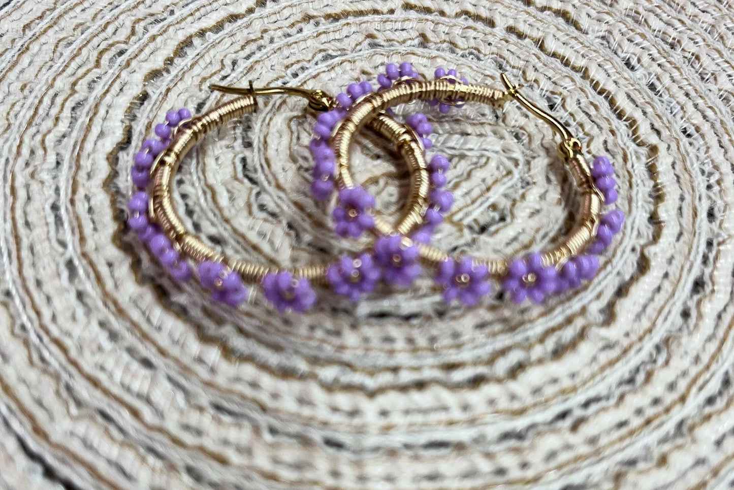 Beautiful Small Purple Flower Beaded Earrings