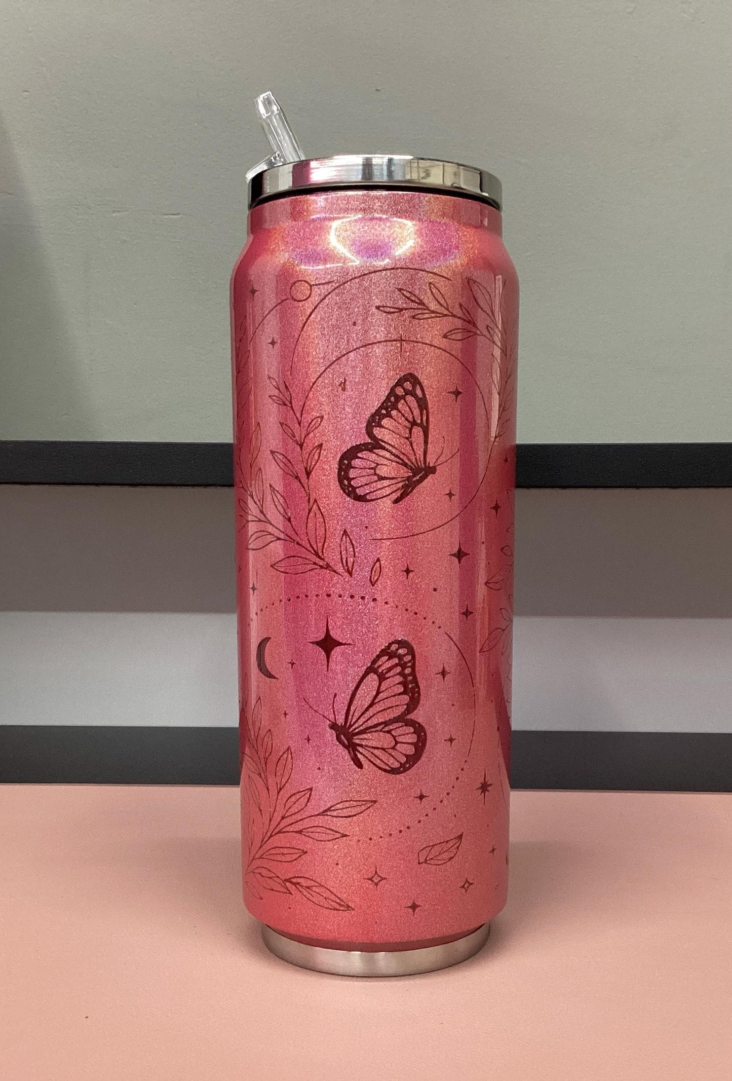 Laser Engraved Butterfly & Flowers Tumbler - 17oz Stainless Steel
