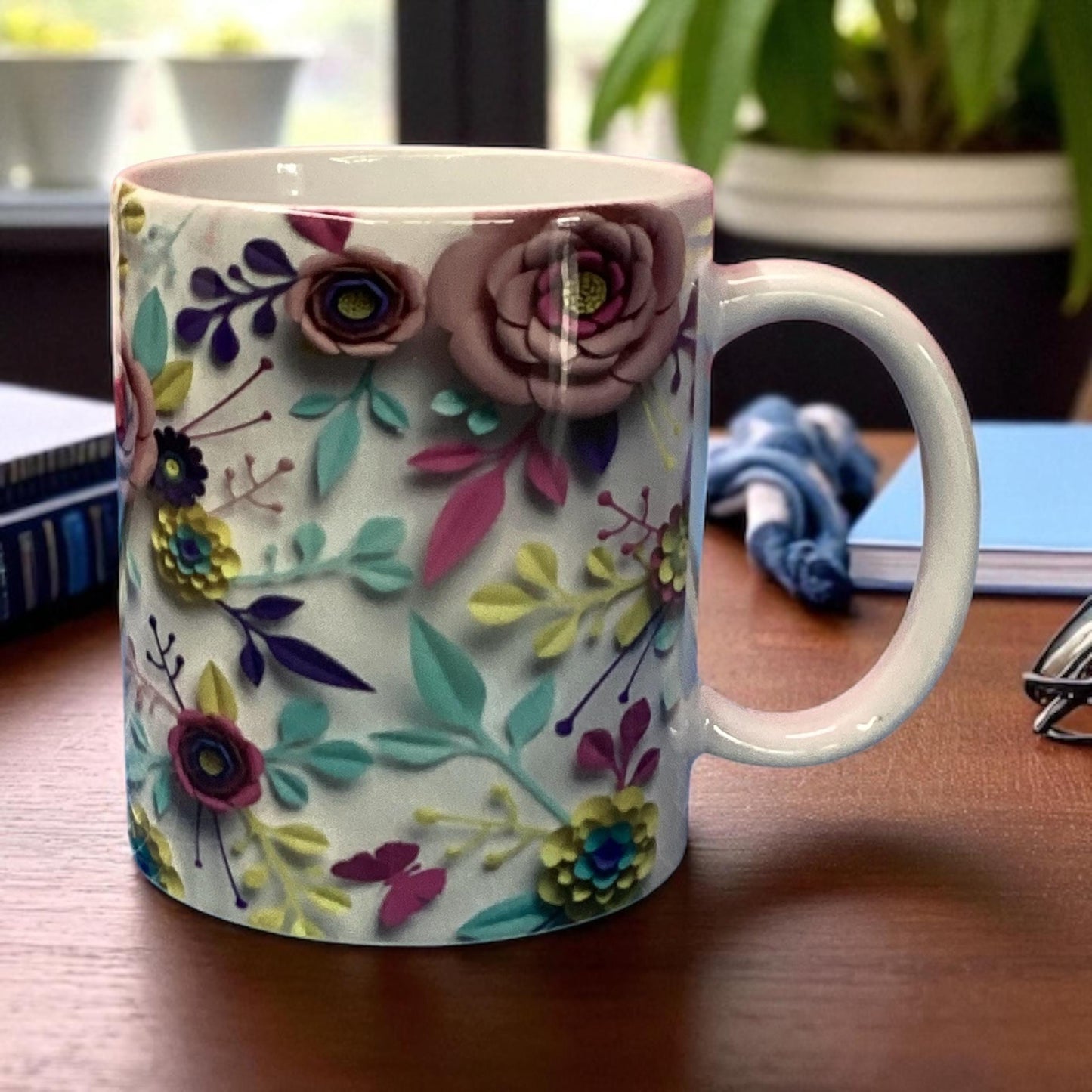 3D Floral Ceramic Mug: Elegant Coffee Cup, Spring Decor