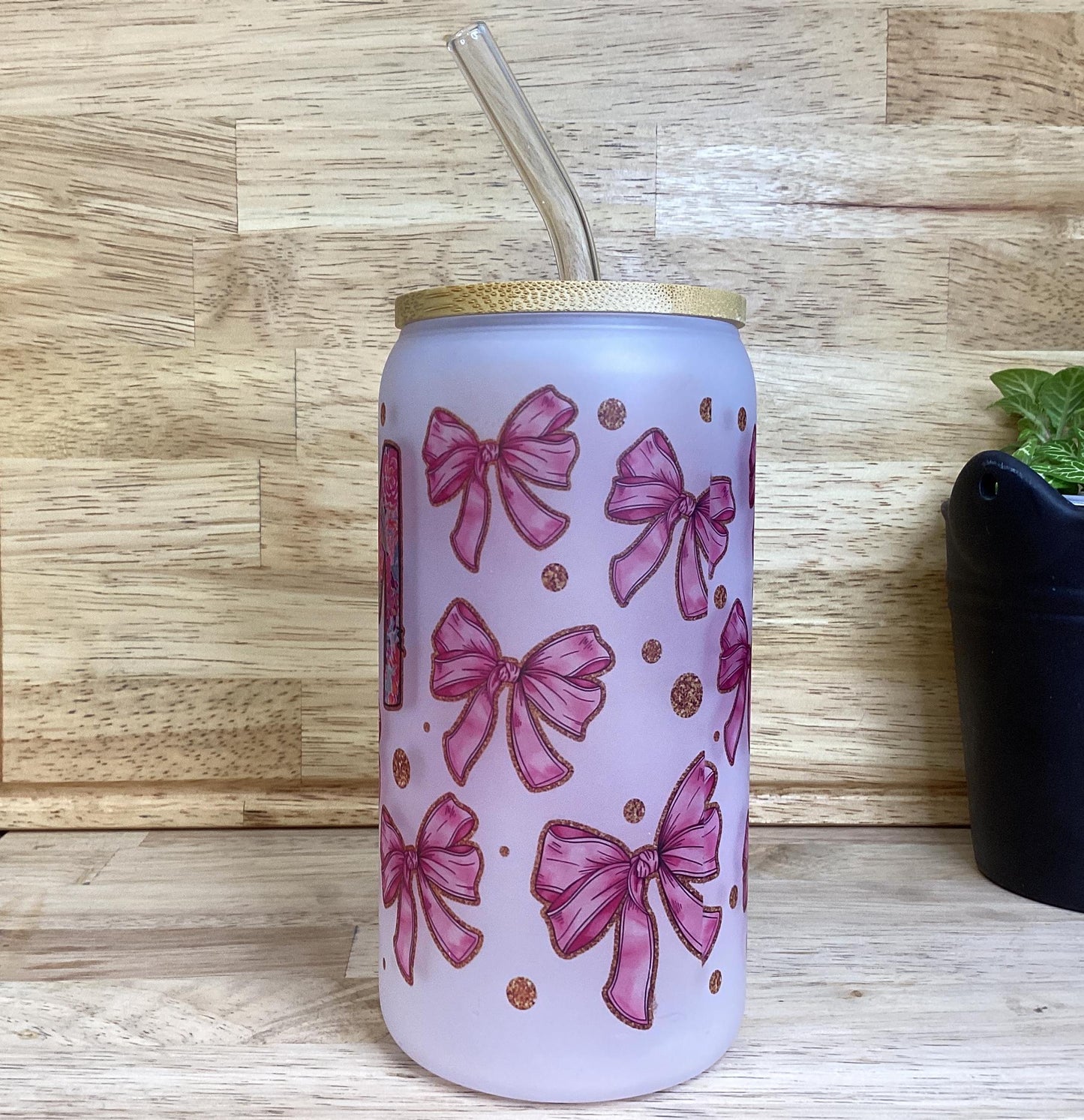 MOM Mug Glass, Coquette Ribbon Bow Mug 16 oz, Gift for Mother's Day