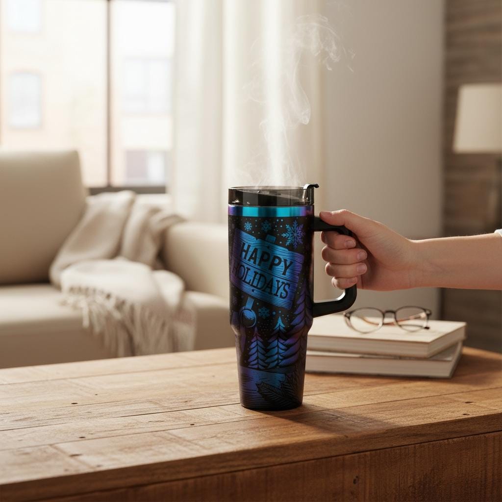 Rainbow Snowman Tumbler: Laser Engraved Happy Holidays 30 oz