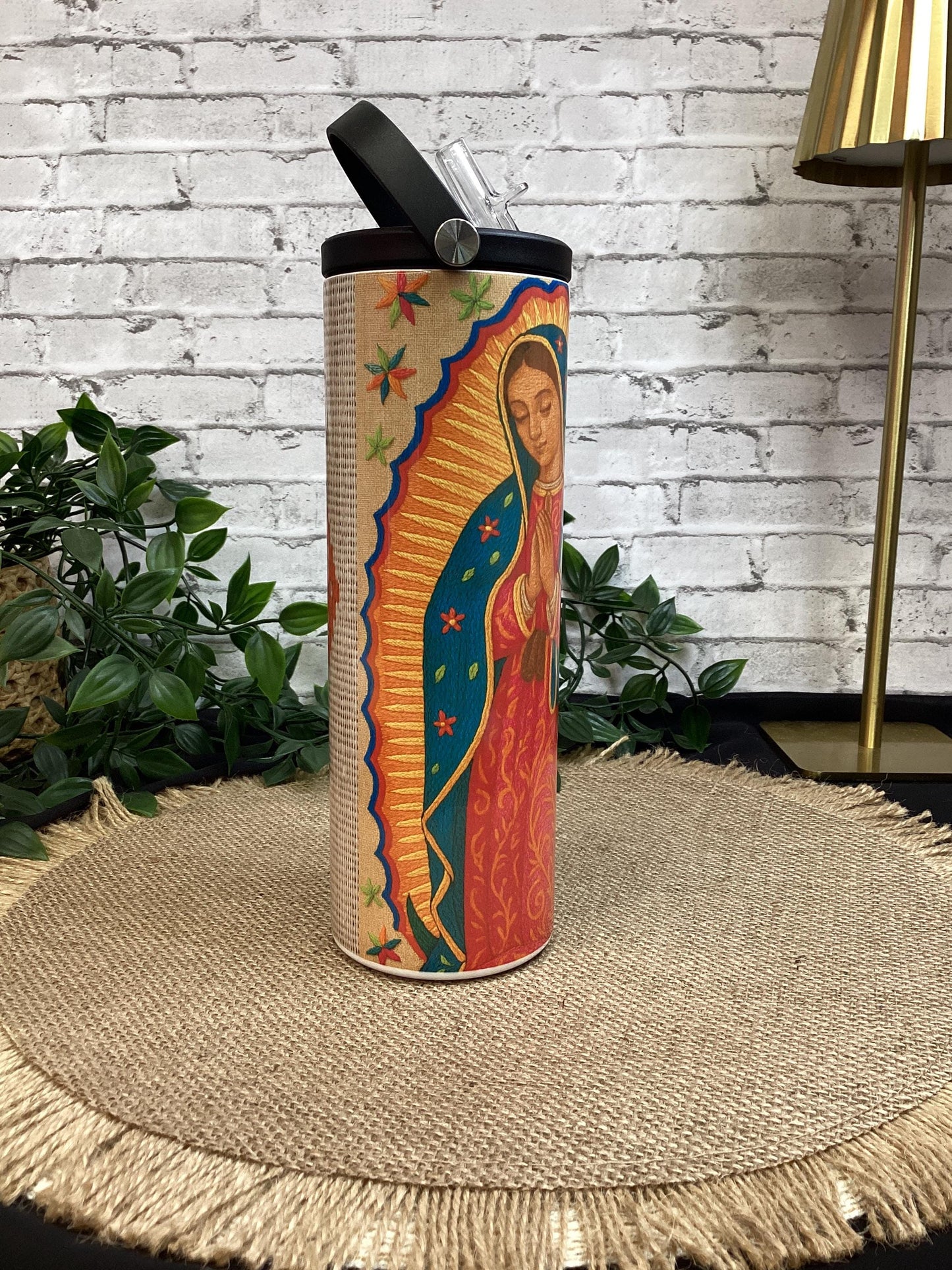 Virgen de Guadalupe 20oz Tumbler – Bordado con Cruz