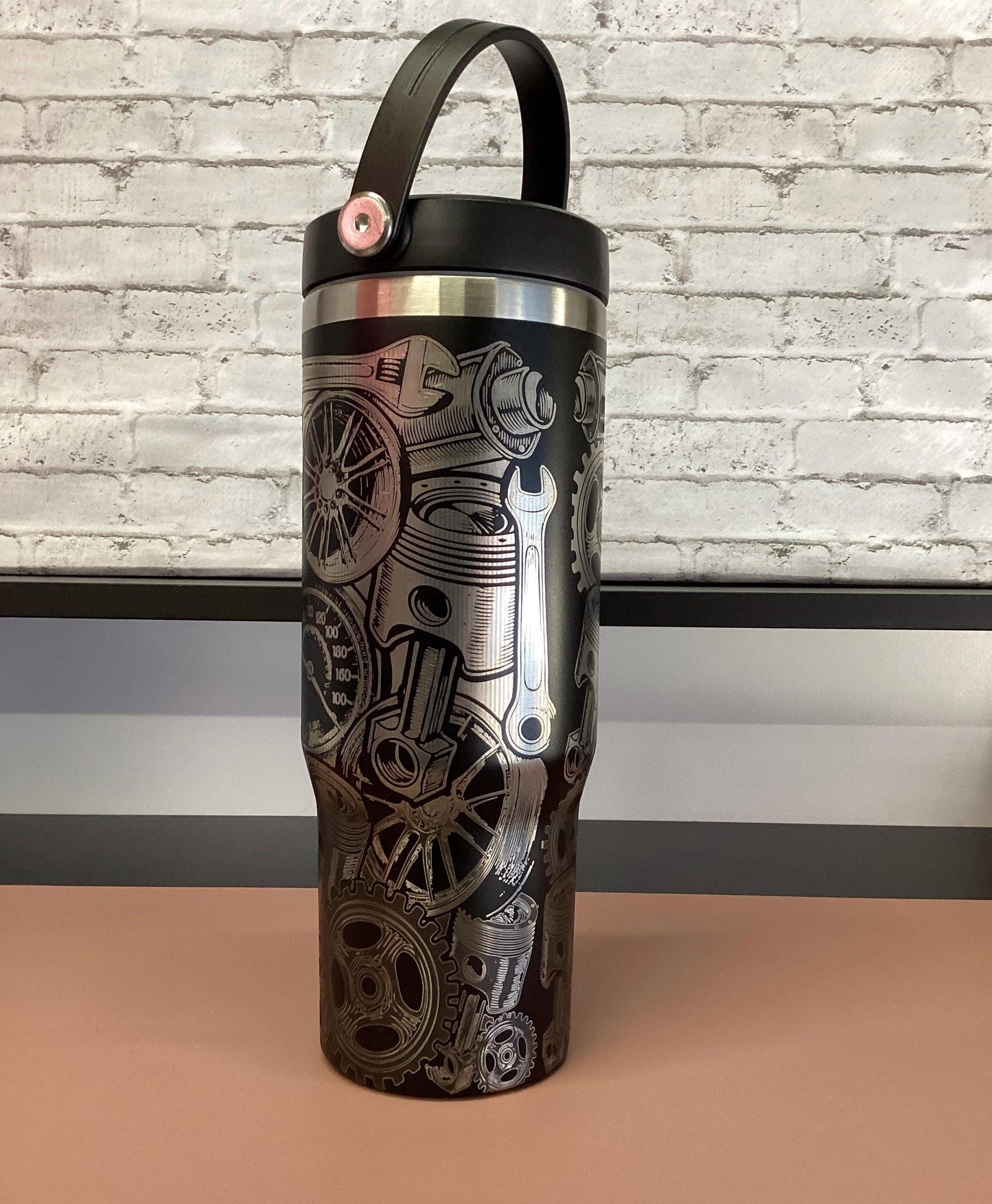 Auto Engine Parts Tumbler: Laser Engraved Gearhead Design 30 oz tumbler
