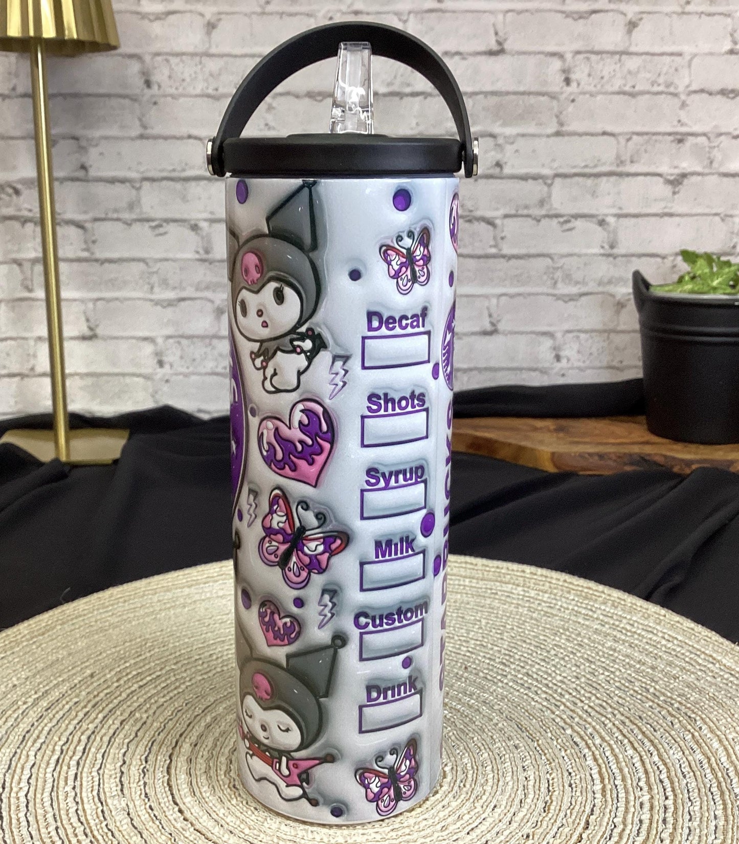 Purple Kitty Inflated 20 oz Tumbler. 3D