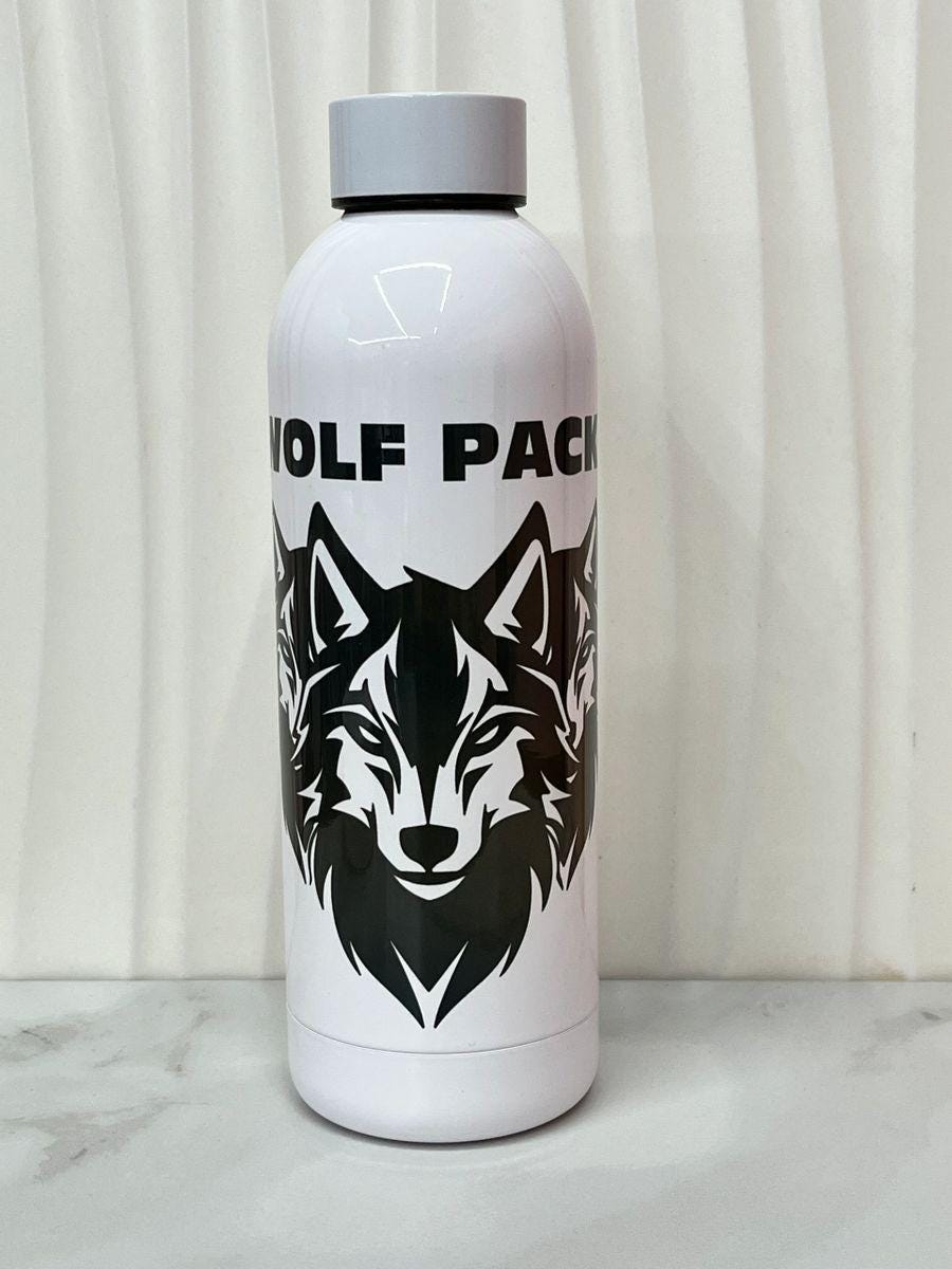 Wolf Pack Tumbler 17oz - White Animal Lover Water Bottle