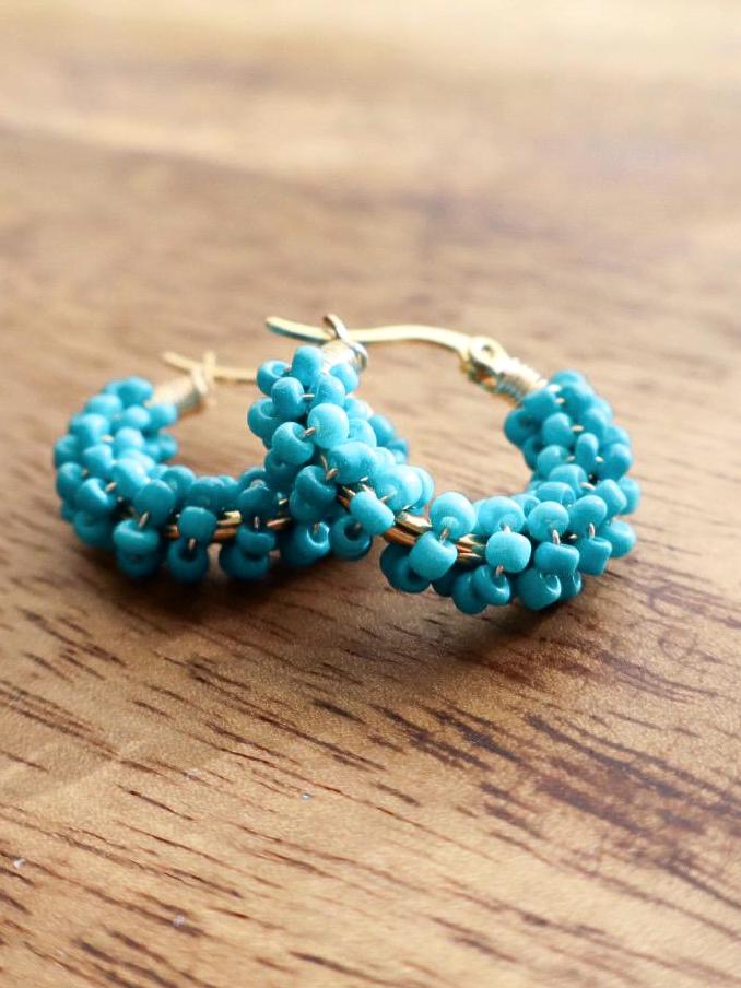 Colorful Turquoise Beaded Hoop Earrings: Elegant Jewelry