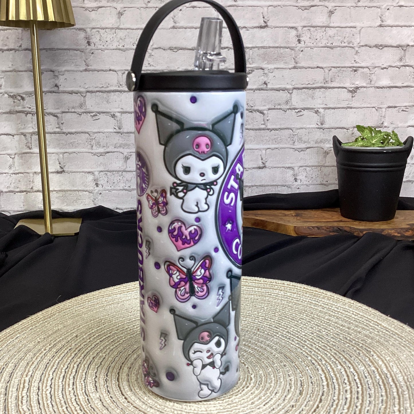 Purple Kitty Inflated 20 oz Tumbler. 3D