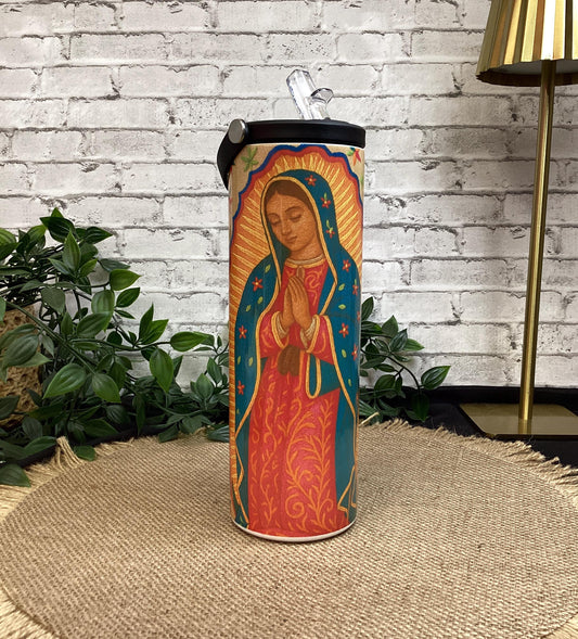 Virgen de Guadalupe 20oz Tumbler – Bordado con Cruz