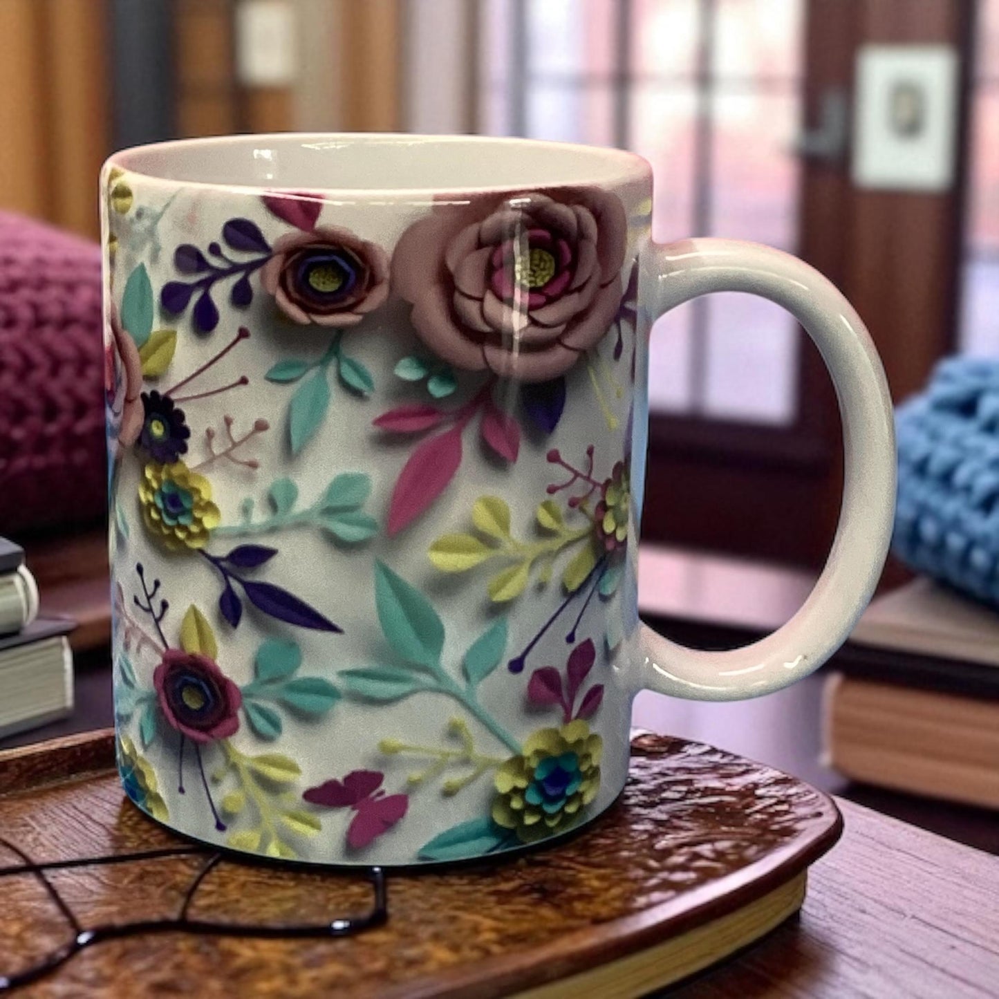 3D Floral Ceramic Mug: Elegant Coffee Cup, Spring Decor