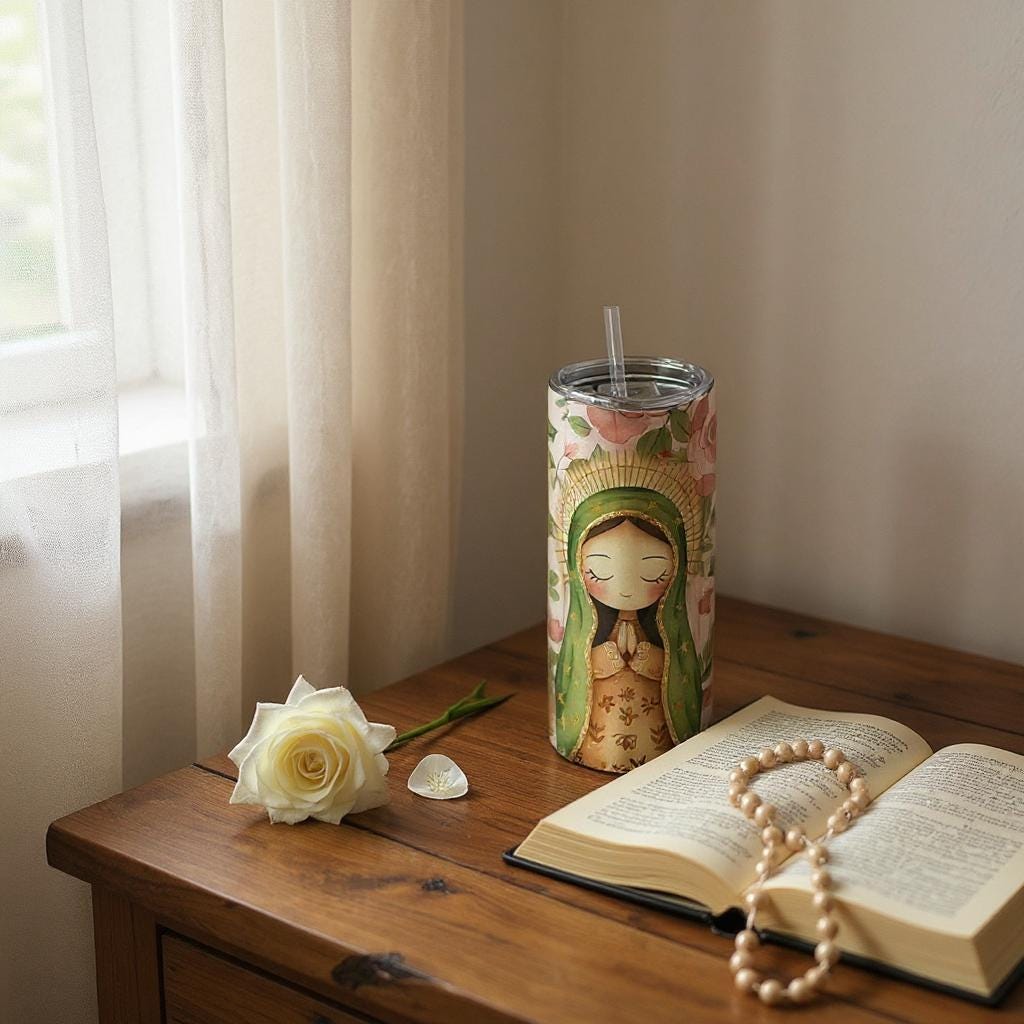 Floral Virgen de Guadalupe 20 oz Cup: Pink Design