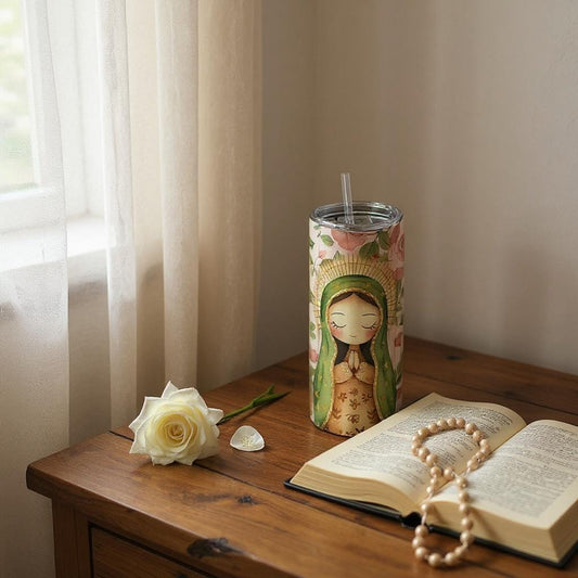 Floral Virgen de Guadalupe 20 oz Cup: Pink Design