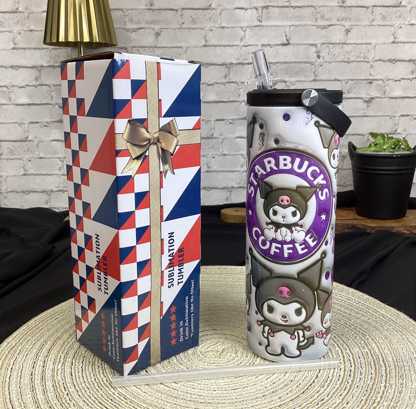 Purple Kitty Inflated 20 oz Tumbler. 3D