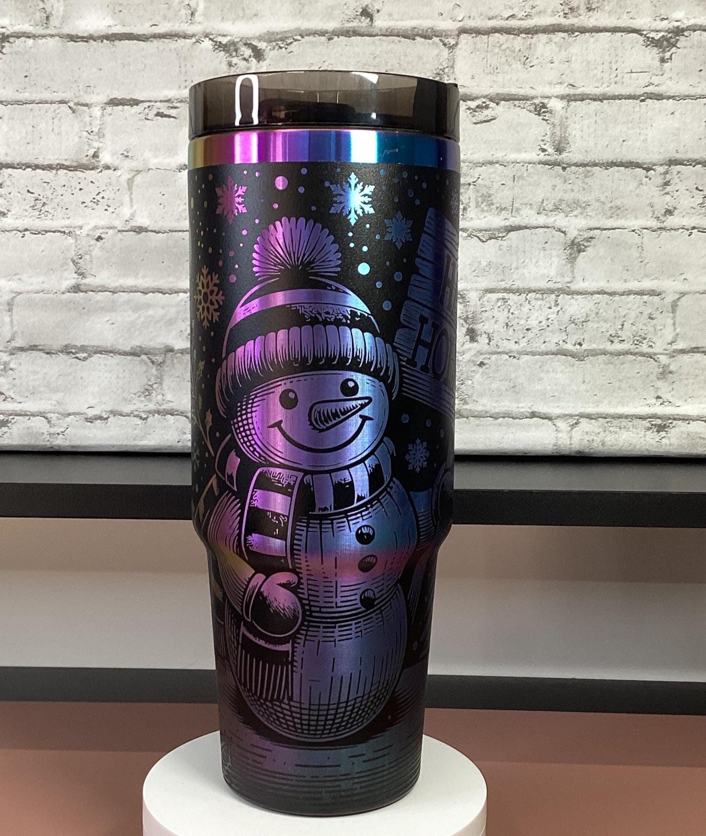 Rainbow Snowman Tumbler: Laser Engraved Happy Holidays 30 oz