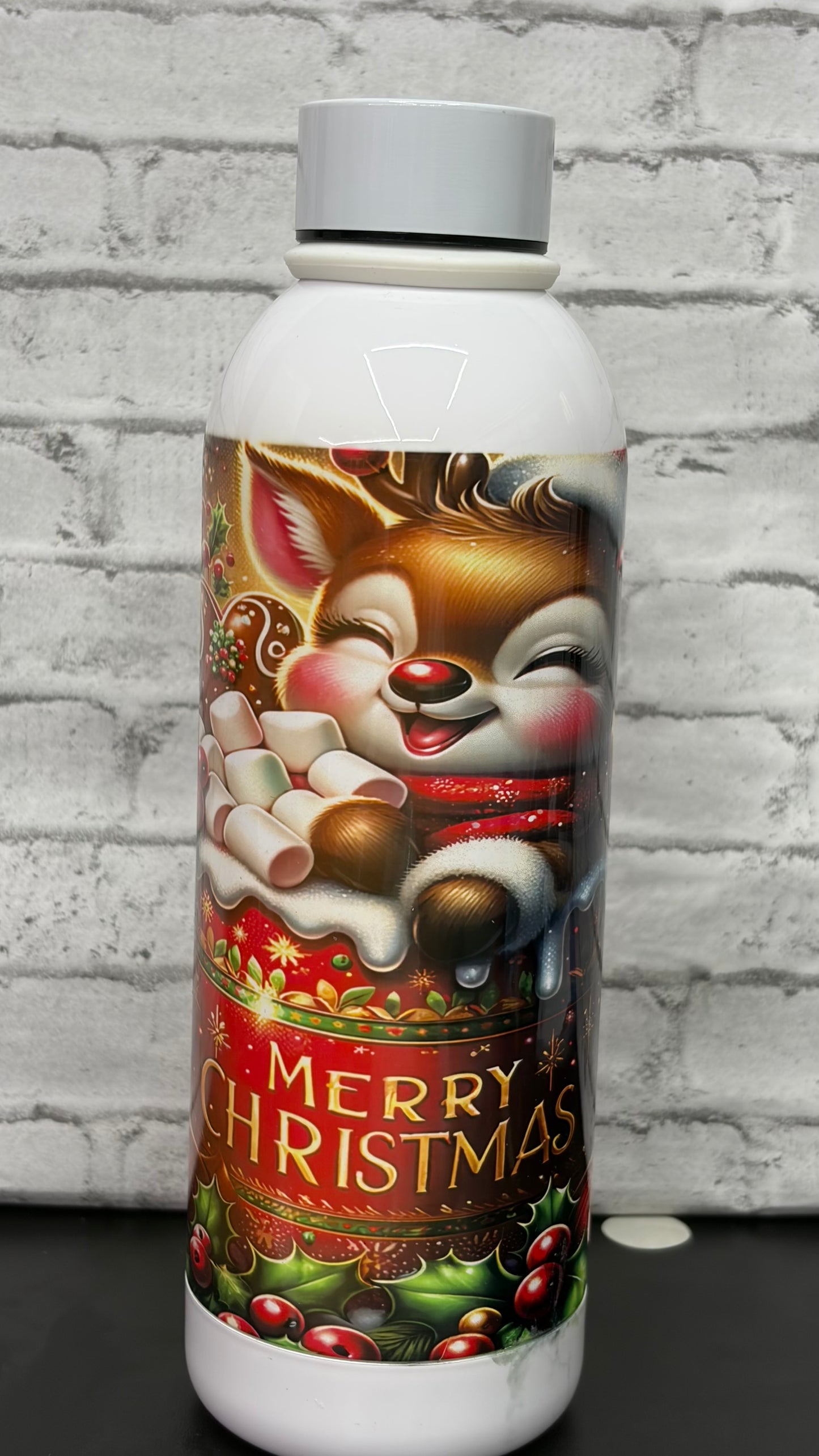 17 oz White Tumbler Festive Christmas Reindeer hot chocolate design