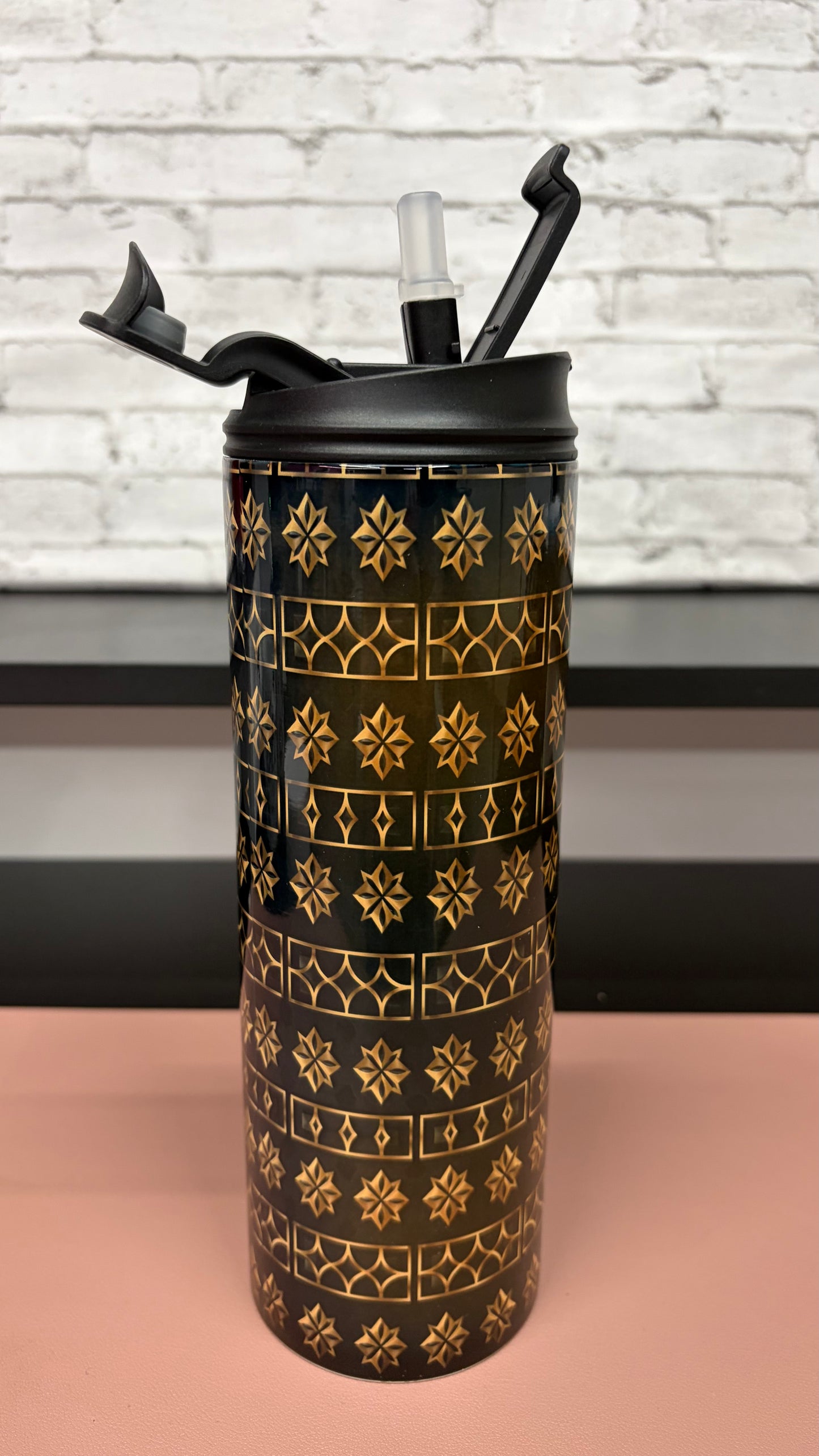 20 oz Tumbler with Luxury Design black and gold tumbler