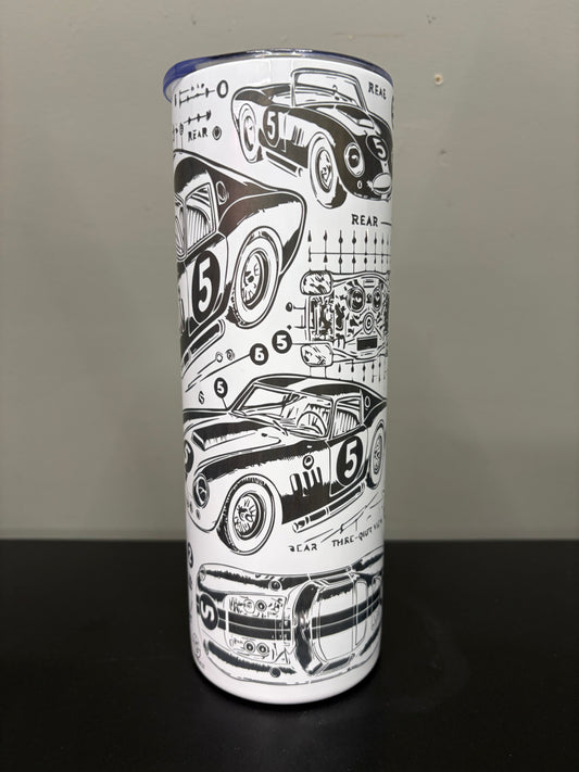 20 oz stainless steel tumbler with laser-engraved car lover design