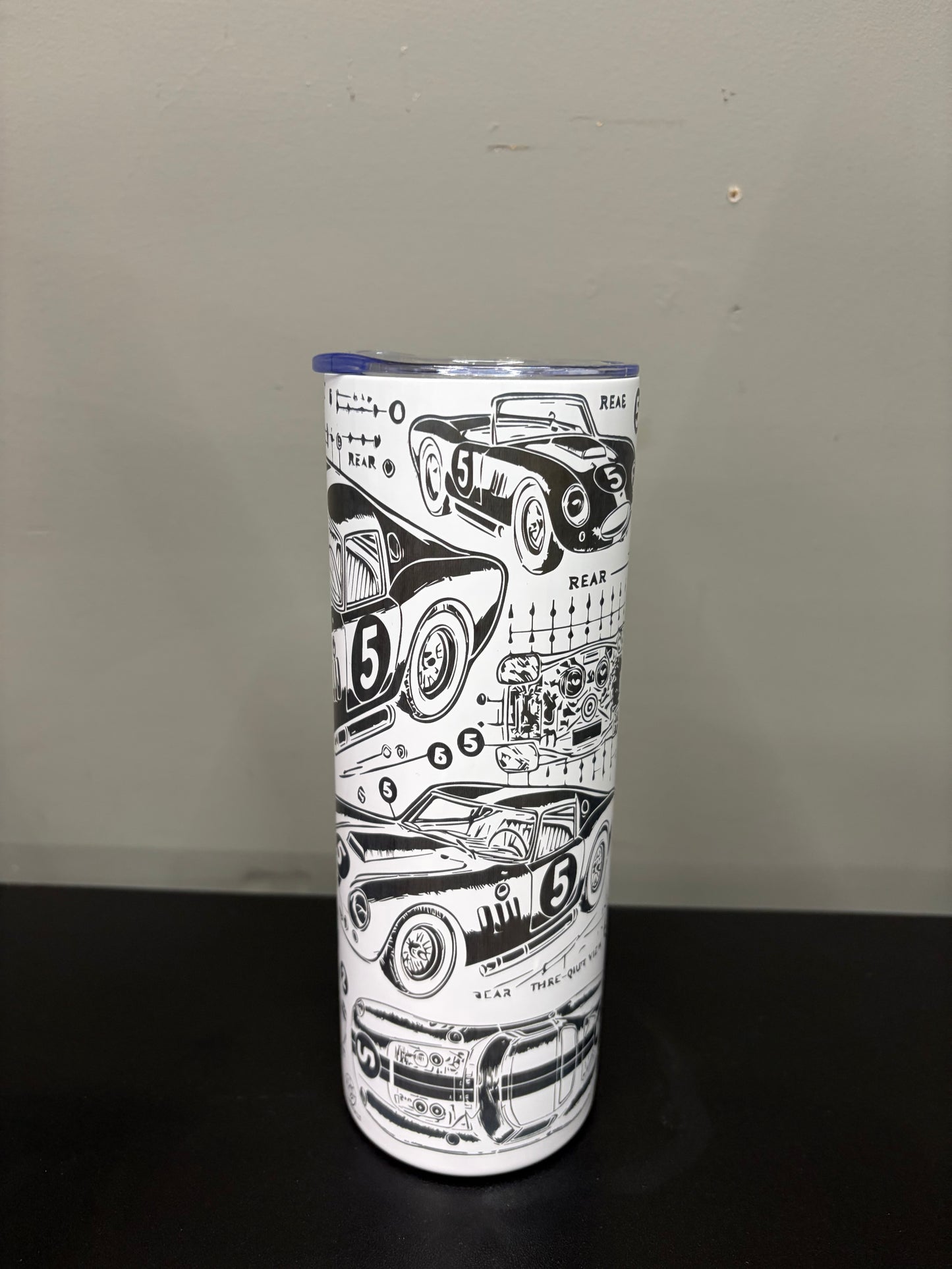 20 oz stainless steel tumbler with laser-engraved car lover design