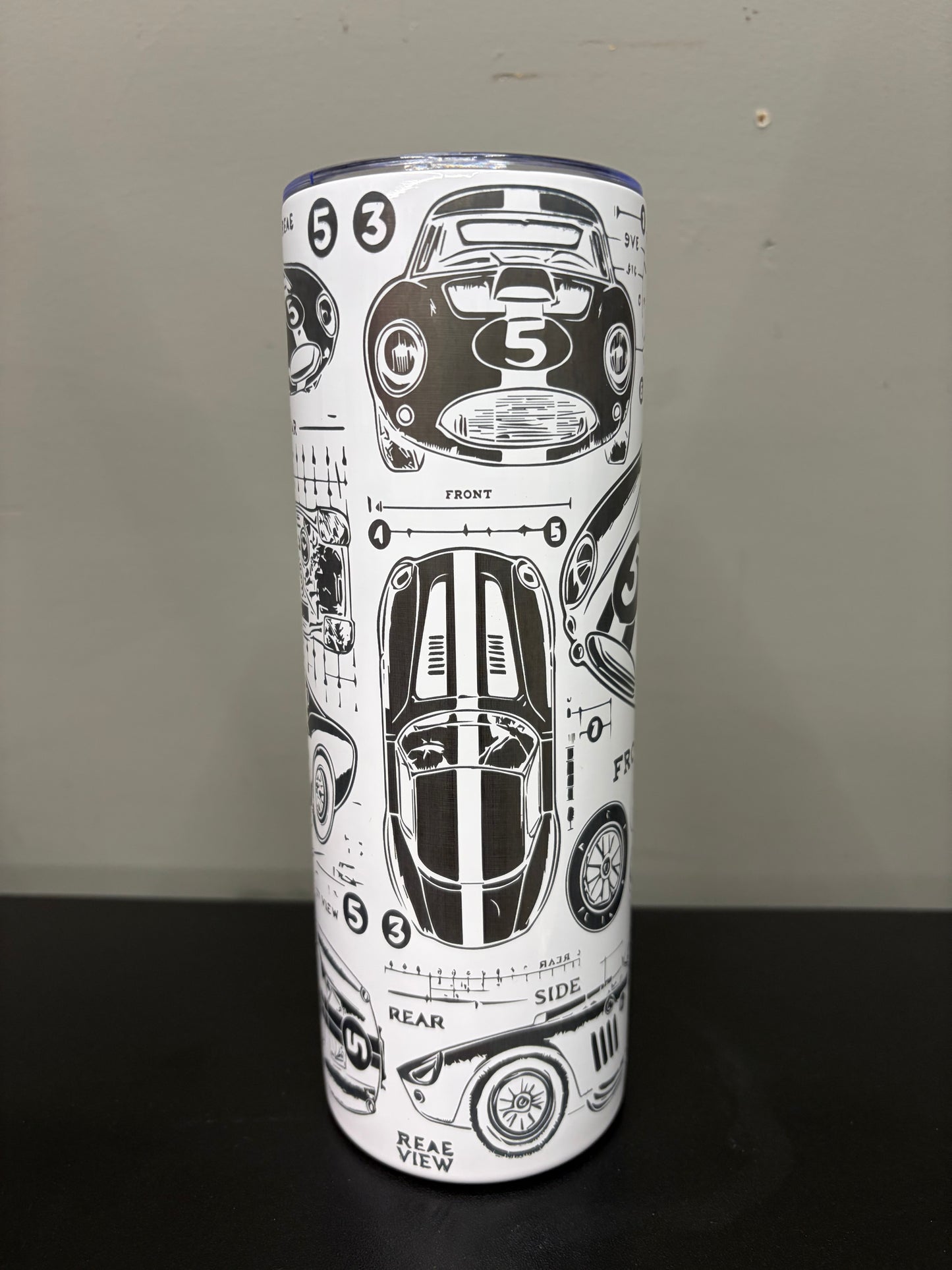 20 oz stainless steel tumbler with laser-engraved car lover design