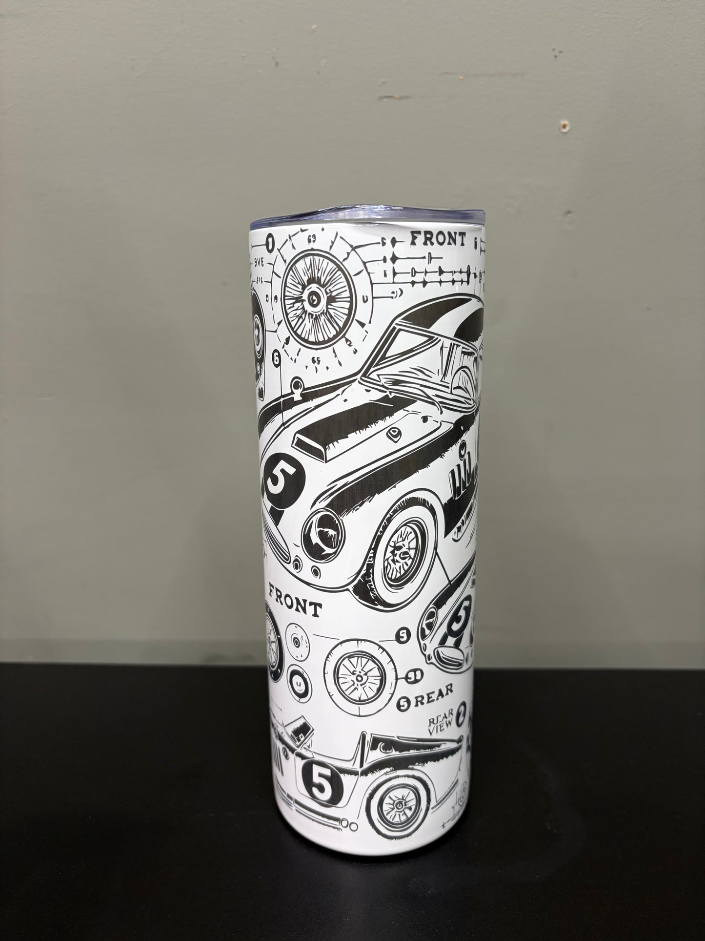 20 oz stainless steel tumbler with laser-engraved car lover design