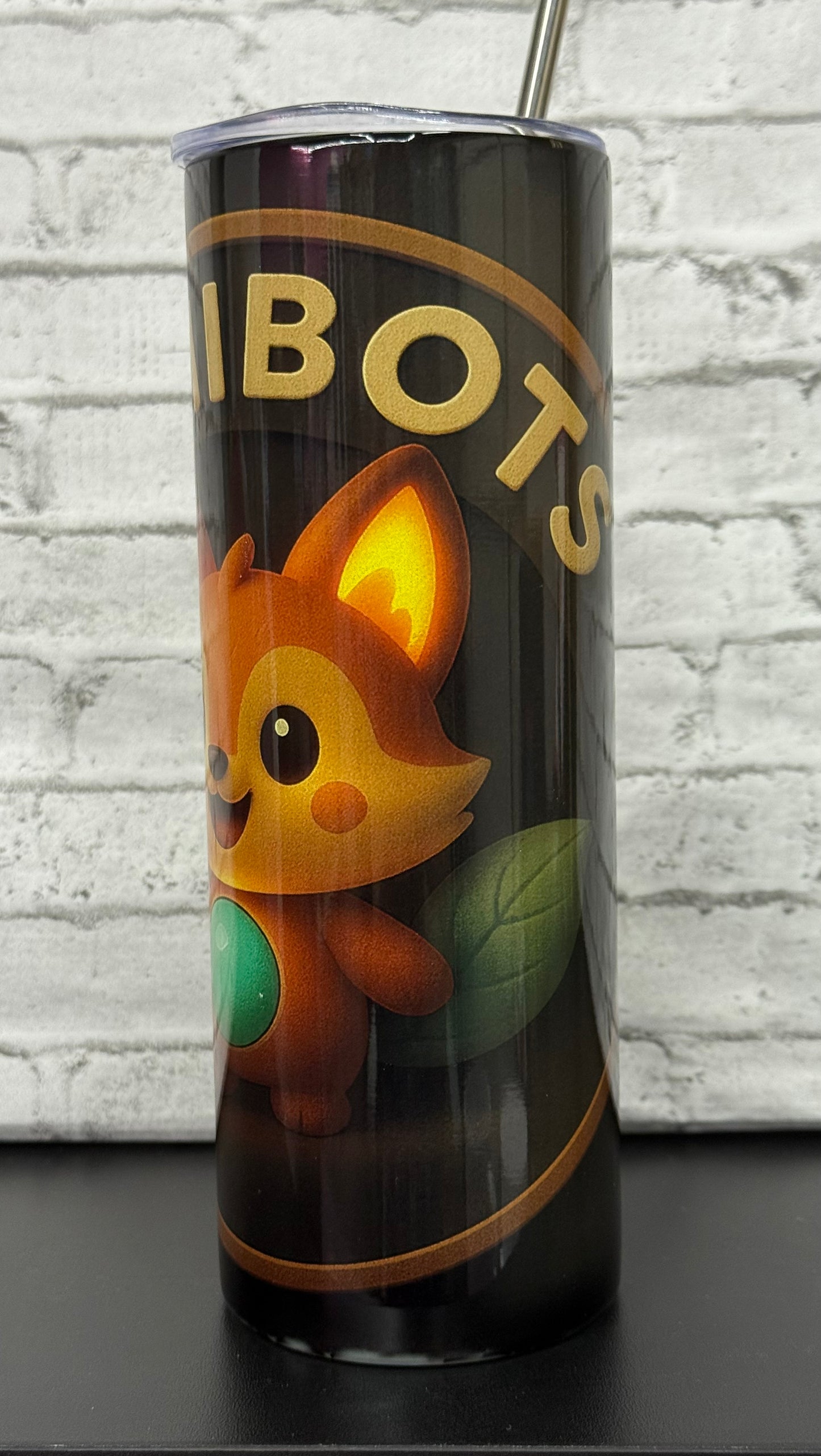 20 oz stainless steel tumbler with a fun Lumibots design