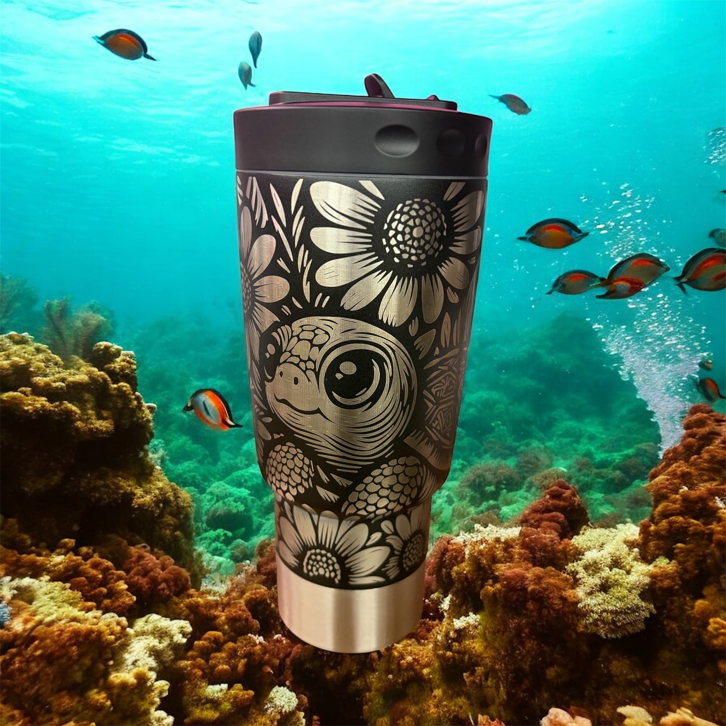30 oz Fifty Fifty Laser Engraved Turtle Tumbler