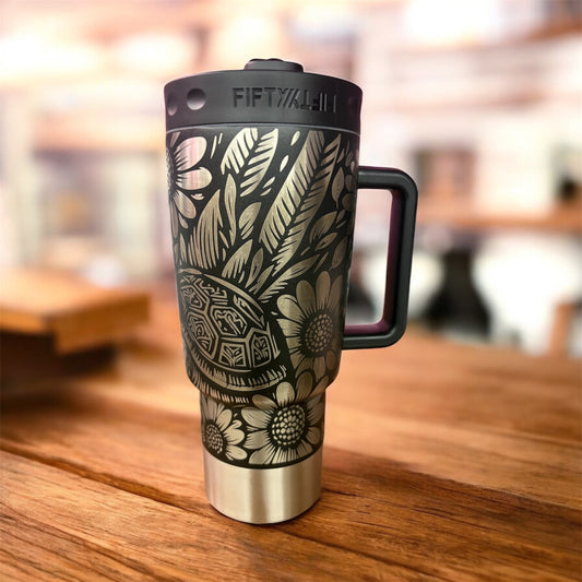 30 oz Fifty Fifty Laser Engraved Turtle Tumbler