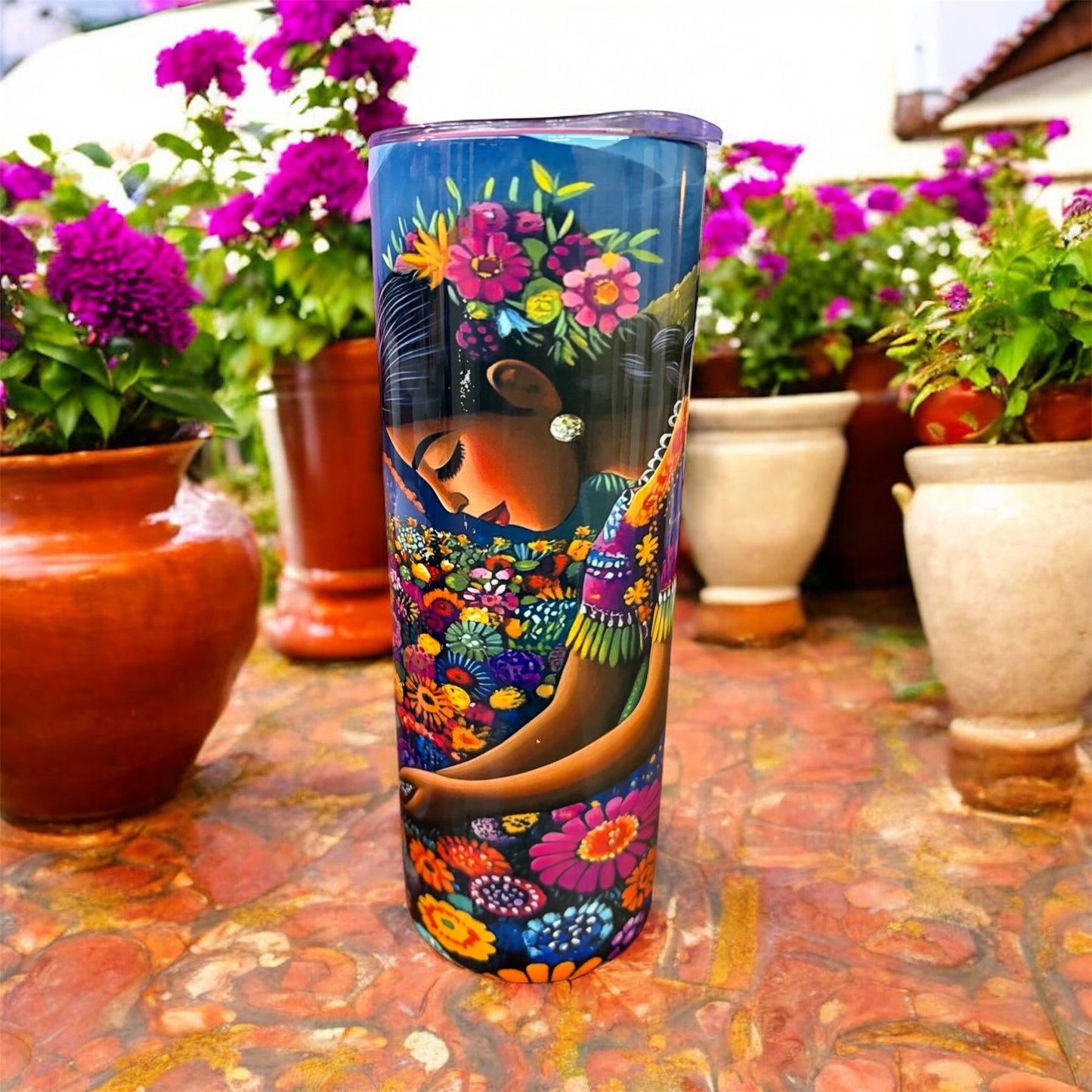20 oz Stainless Steel Tumbler with Beautiful Folk-Art Design