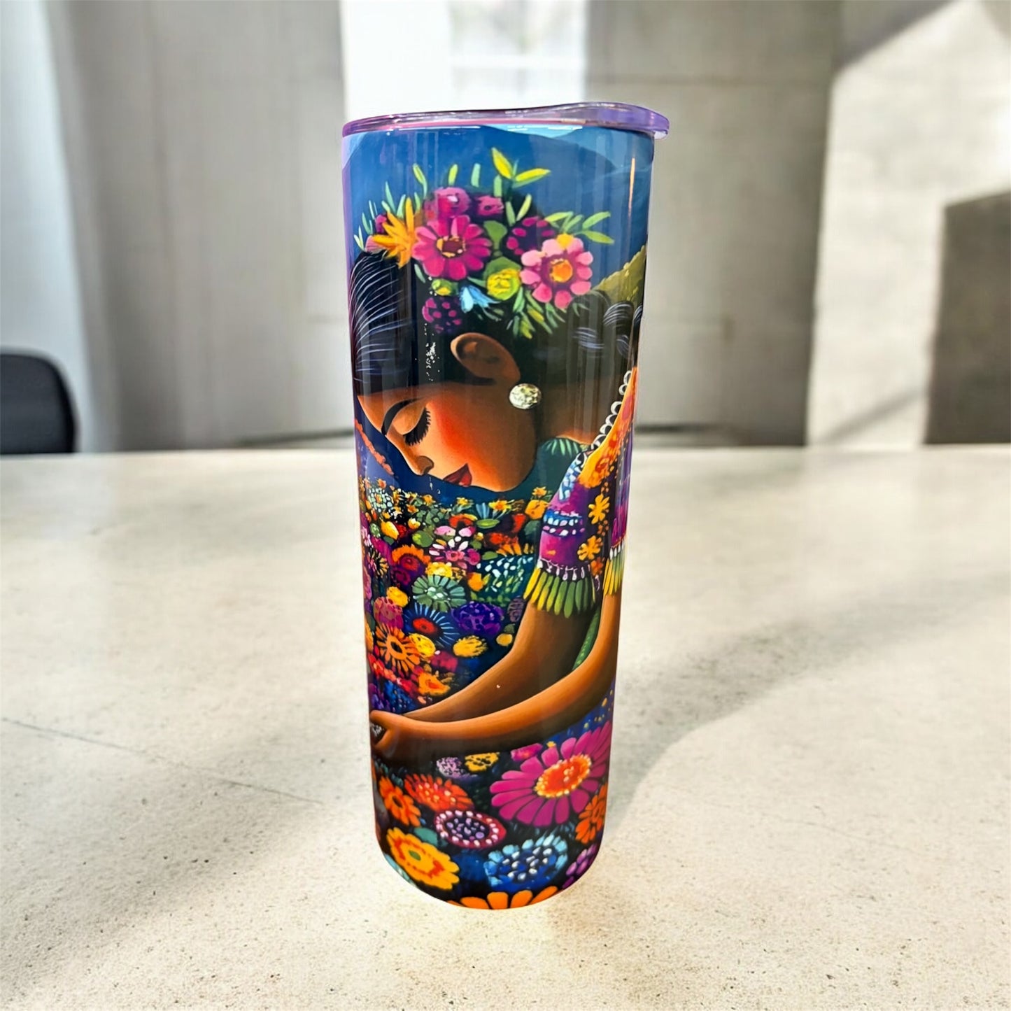 20 oz Stainless Steel Tumbler with Beautiful Folk-Art Design