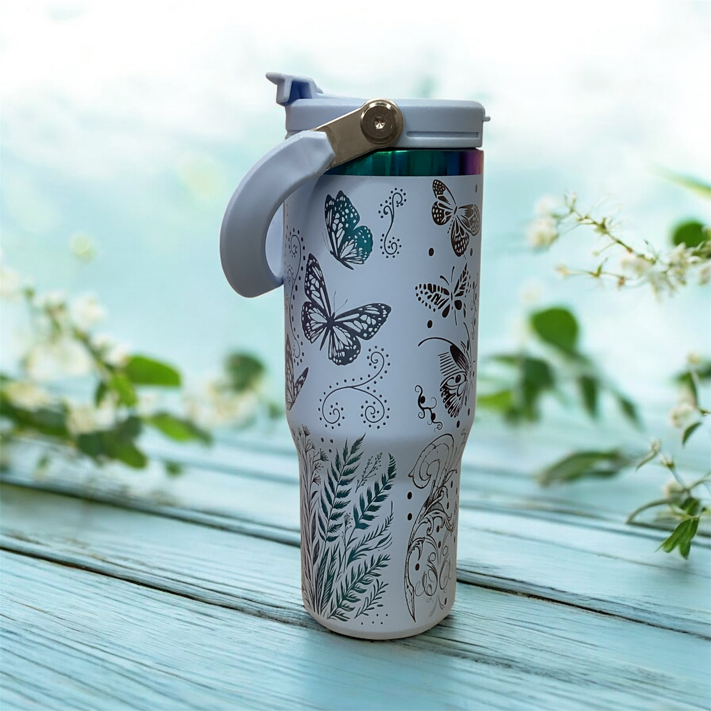 This 30 oz stainless steel tumbler features Sleek, Durable