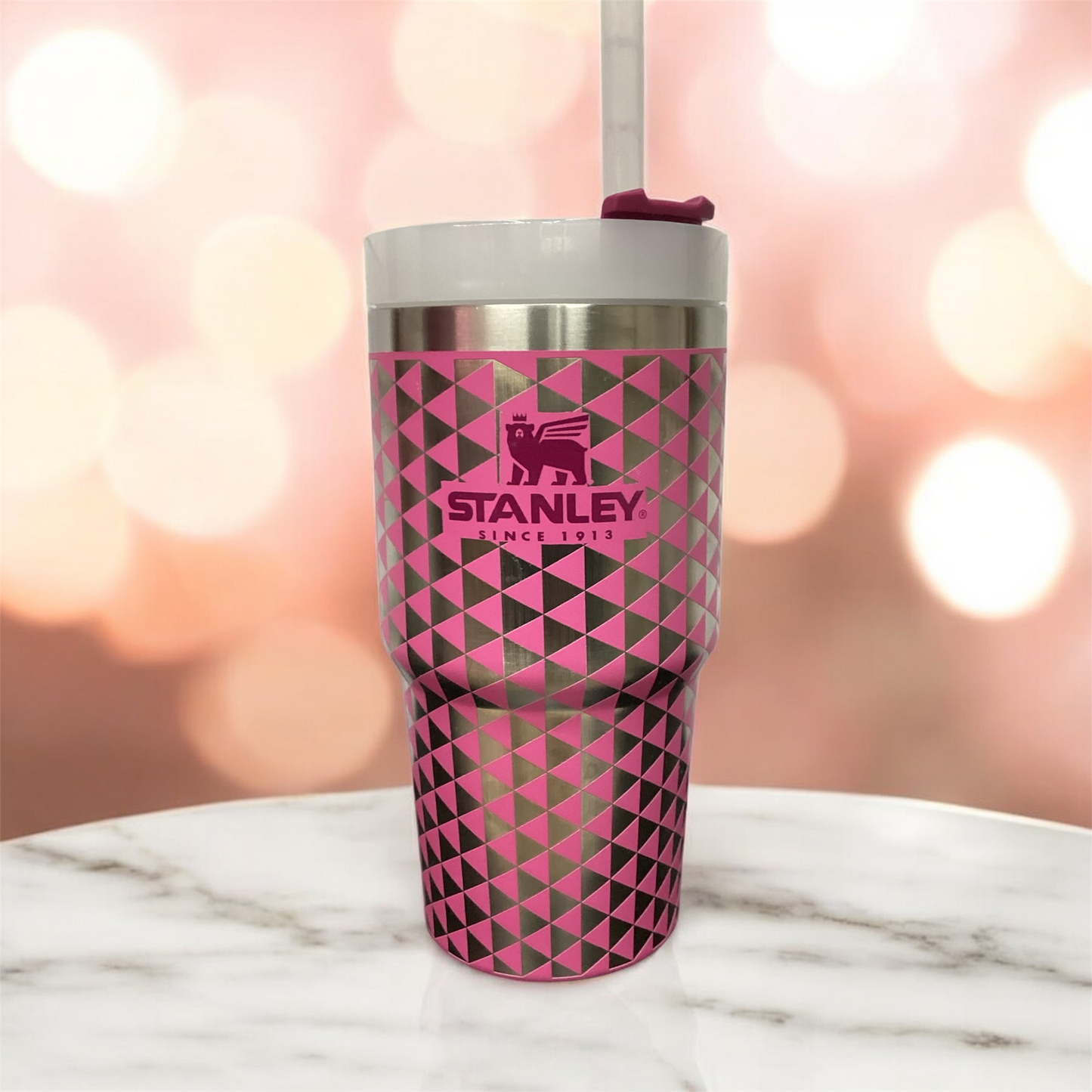 STANLEY  20 oz Pink Stainless Steel Tumbler with Geometric Laser Engraving