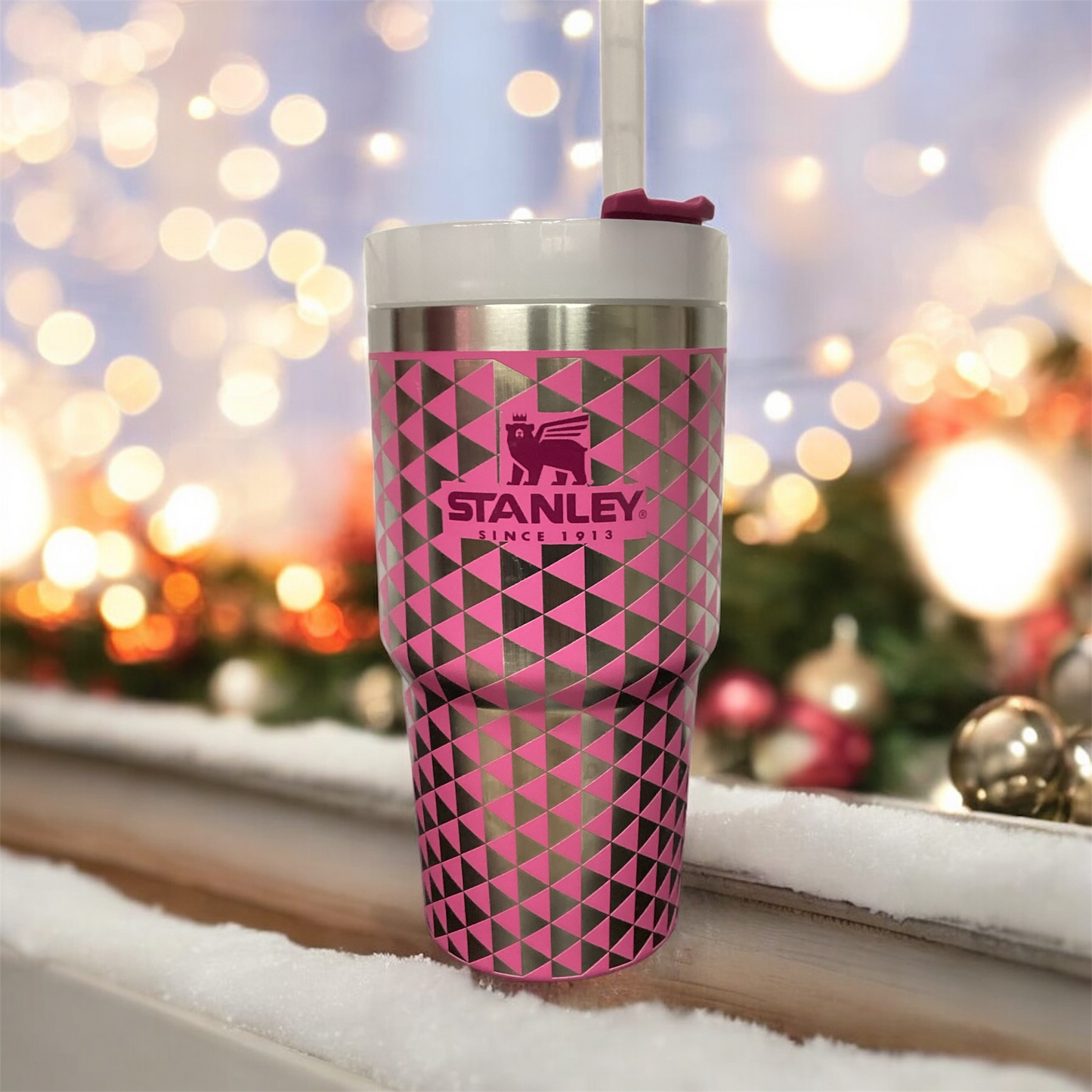 STANLEY  20 oz Pink Stainless Steel Tumbler with Geometric Laser Engraving