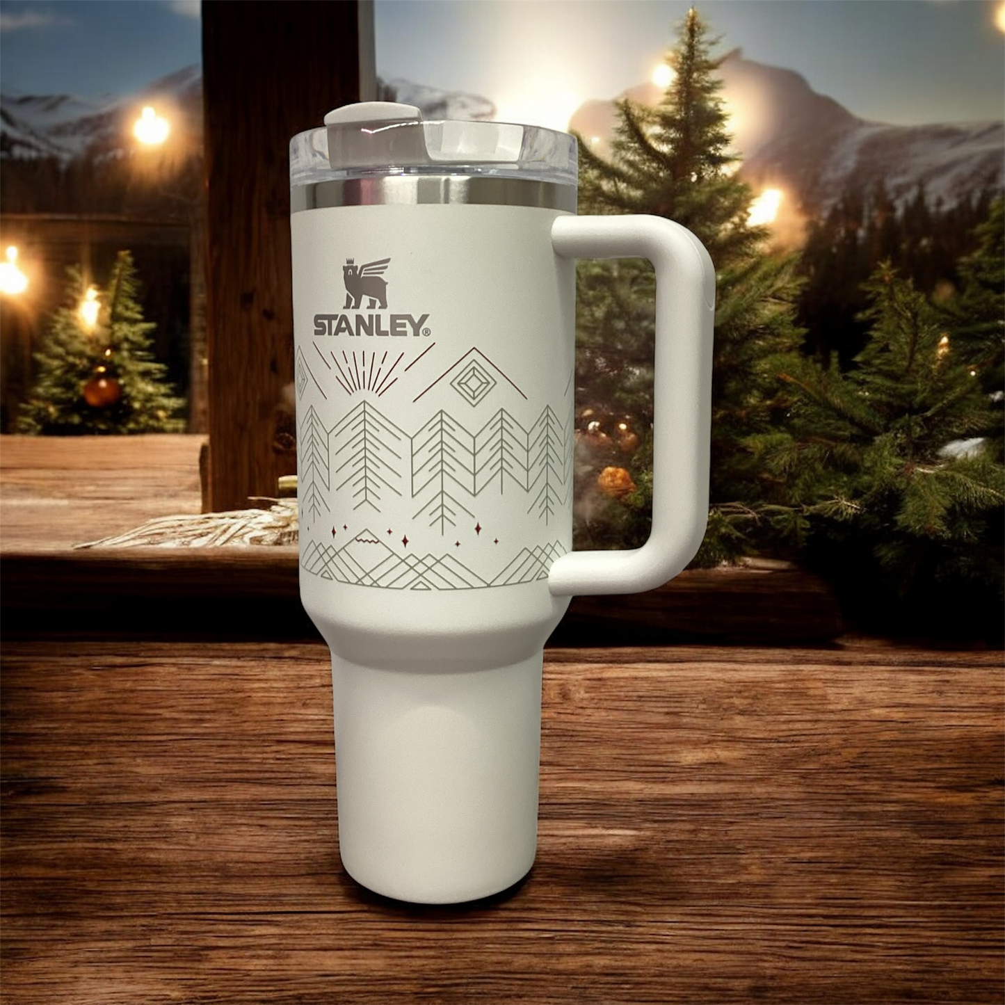 40 oz White Tumbler with Geometric Pattern | Steel Cup