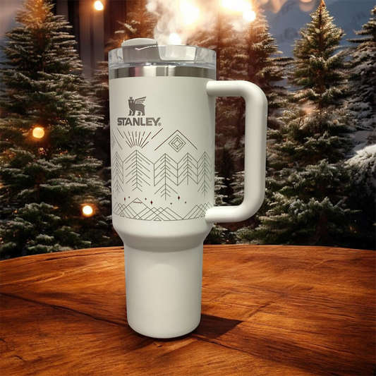 40 oz White Tumbler with Geometric Pattern | Steel Cup