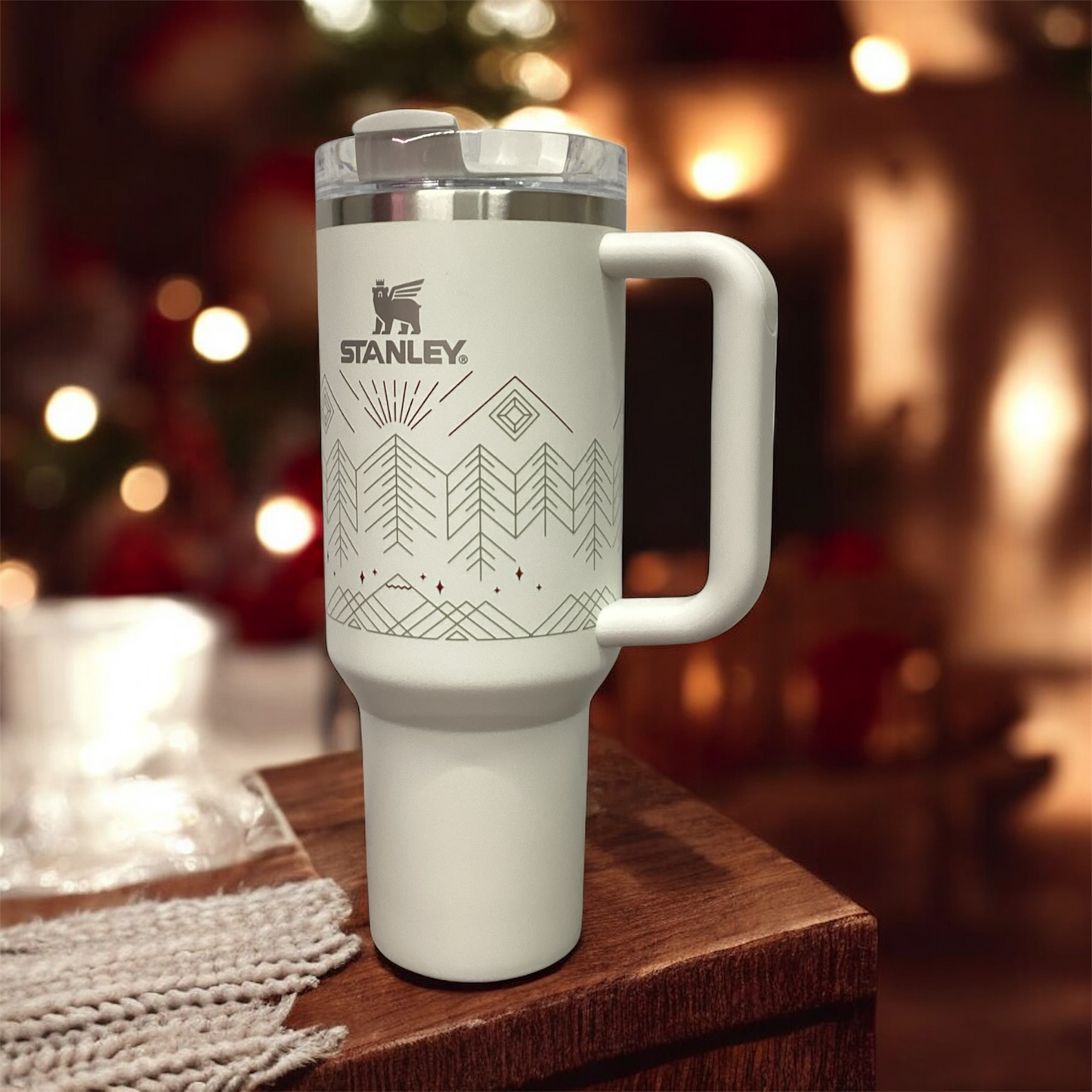 40 oz White Tumbler with Geometric Pattern | Steel Cup