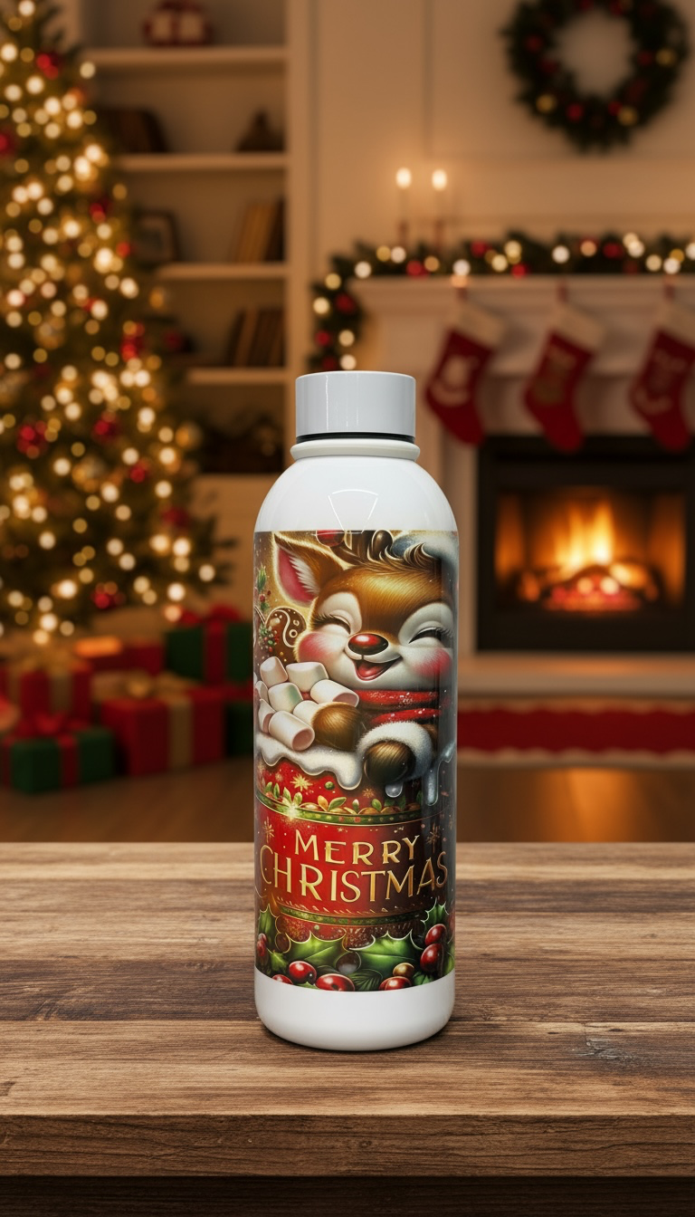 17 oz White Tumbler Festive Christmas Reindeer hot chocolate design