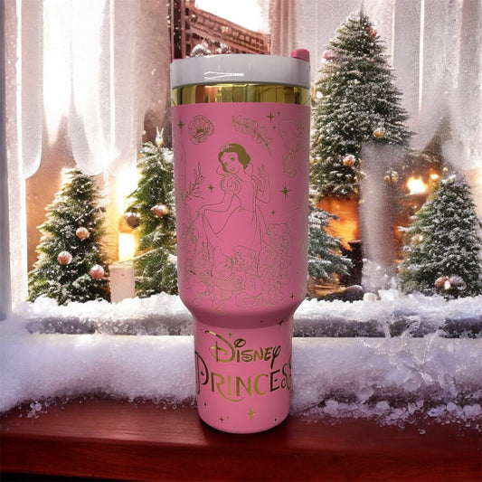 This 40 oz stainless steel pink tumbler, laser-engraved  design